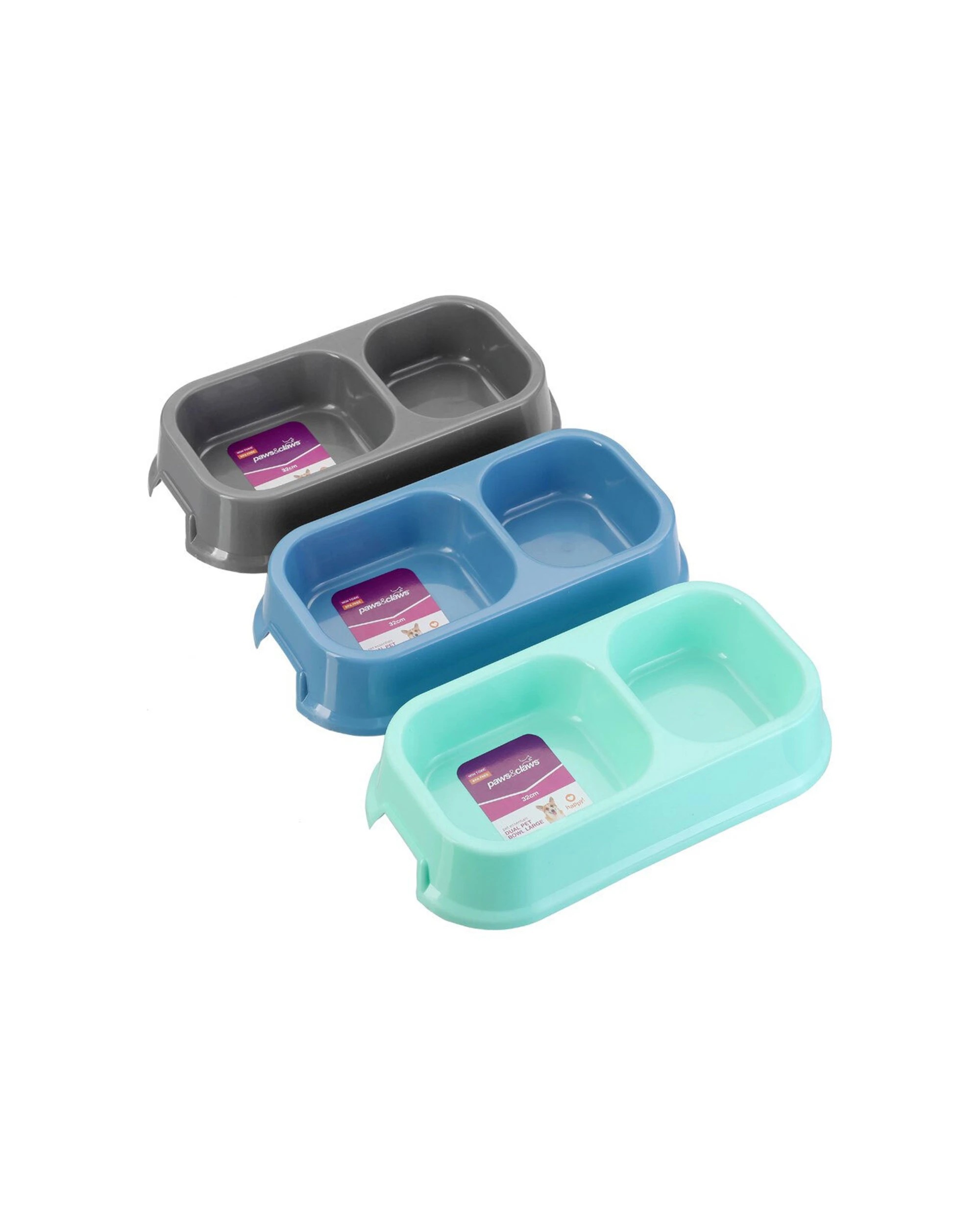 1 Paws And Claws 3pc Pet Essentials Large Square Dual Pet Bowl 32cm - Multi, 1 of 4