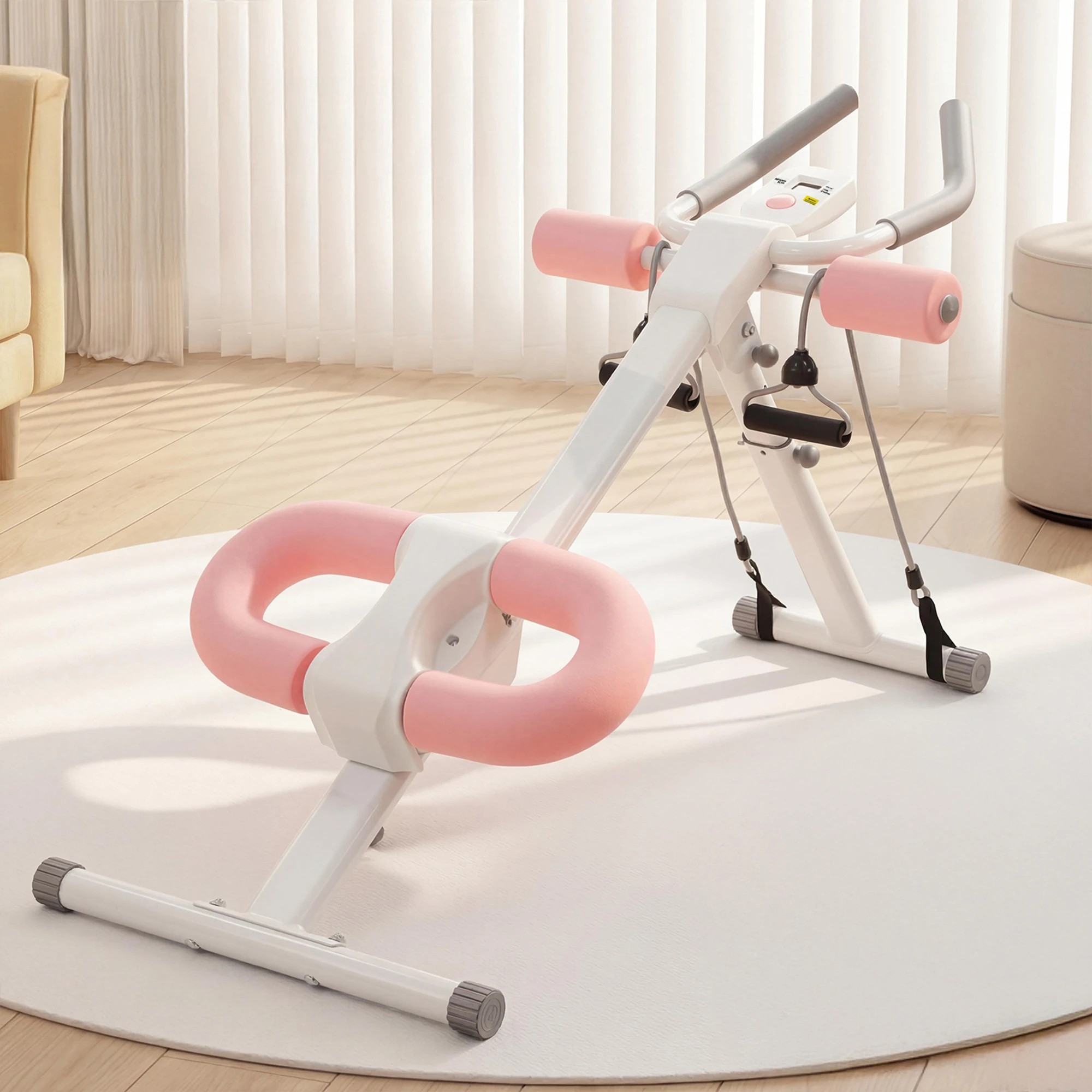 7 Centra Adjustable Ab Trainer Machine,Foldable,Knee Protection,Pink And - White, 7 of 9