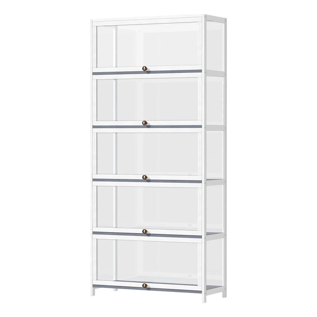 1 Oikiture Display Cabinet Storage 5-tier Shelves Clear Bookcase Stand Rack
 - White, 1 of 9