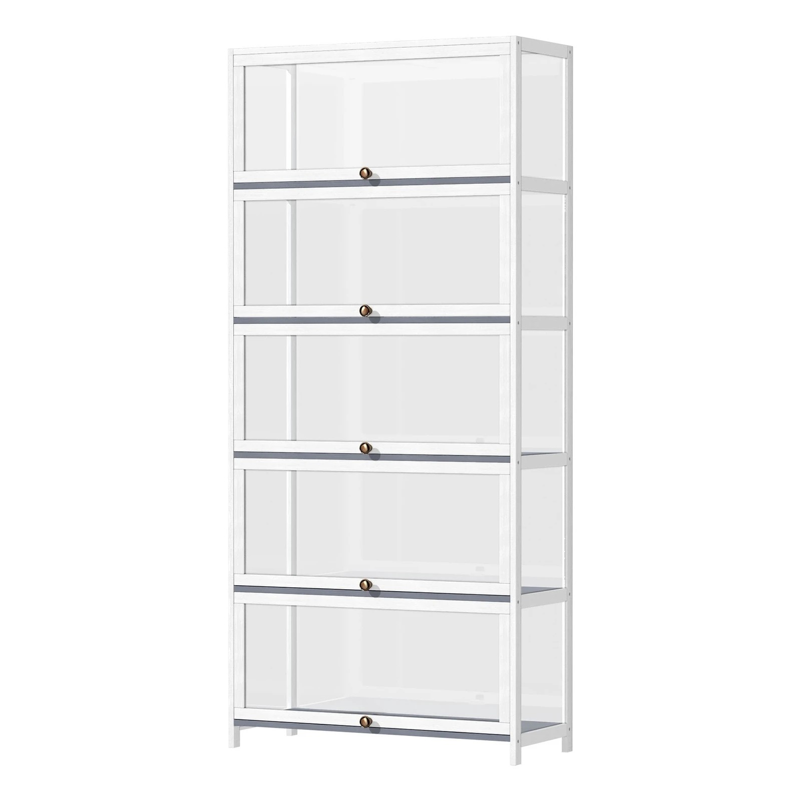 1 Oikiture Display Cabinet Storage 5-tier Shelves Clear Bookcase Stand Rack
 - White, 1 of 9