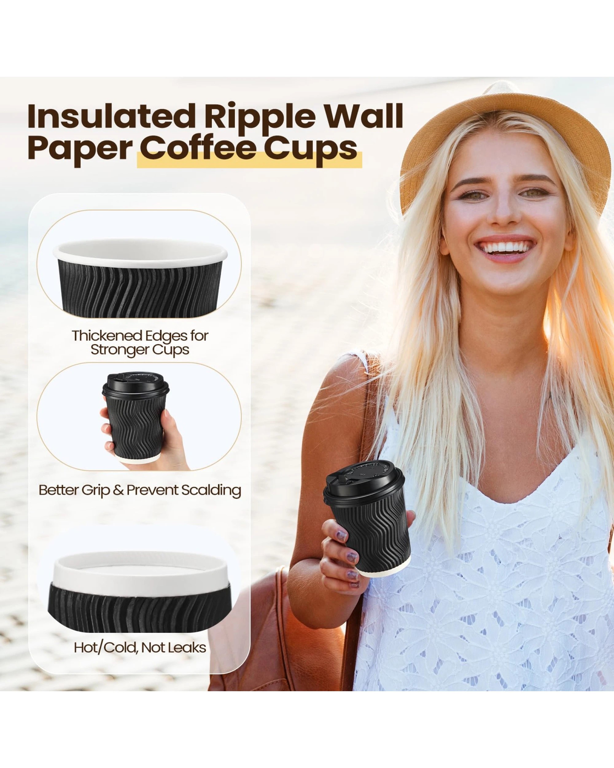 5 BR Home 360 Pack Triple Wall Paper Coffee Cups in Black 8oz, 5 of 6