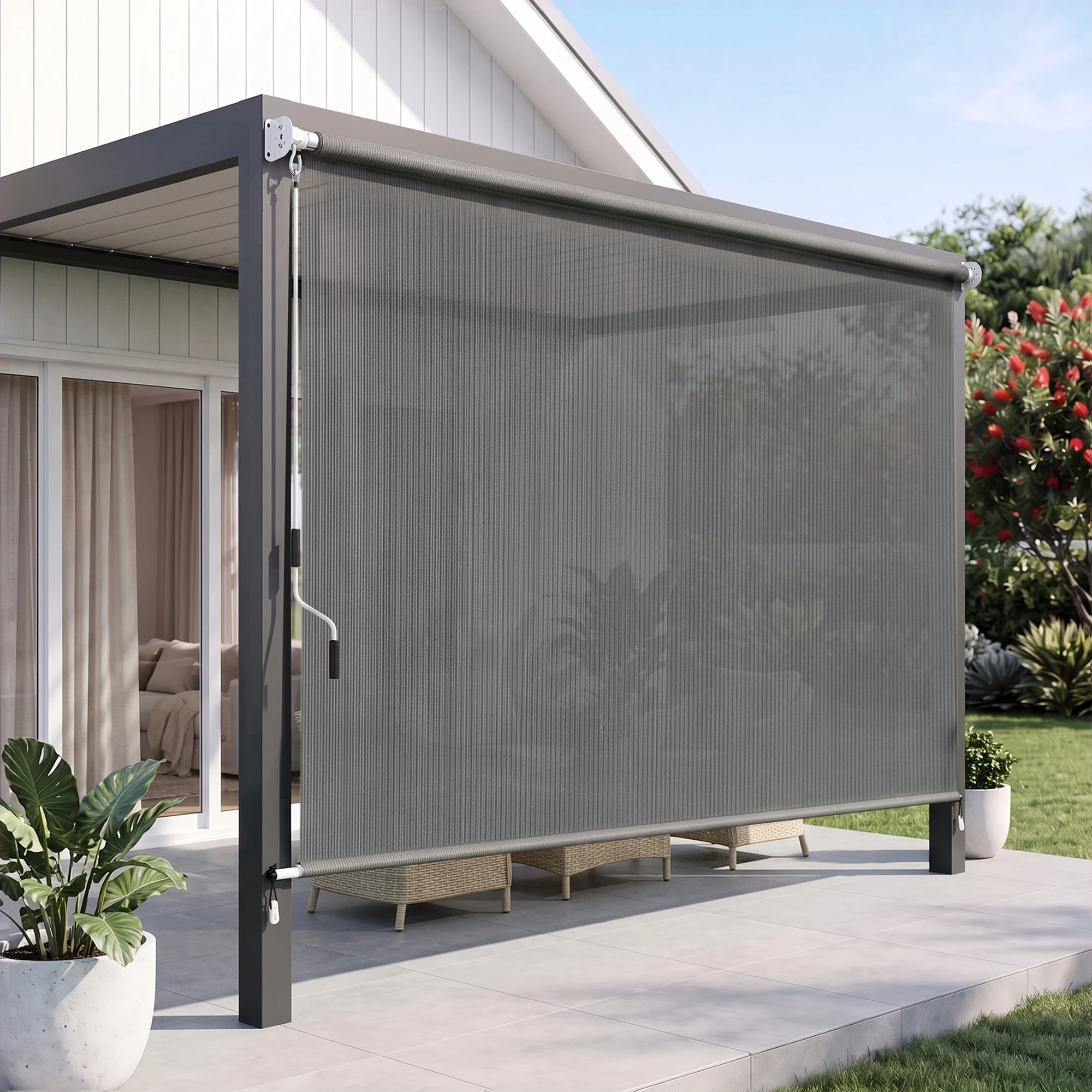 2 Instahut 3X2.5M HDPE Straight Drop Awning Outdoor Roller Blind Shade Screen - Grey, 2 of 8