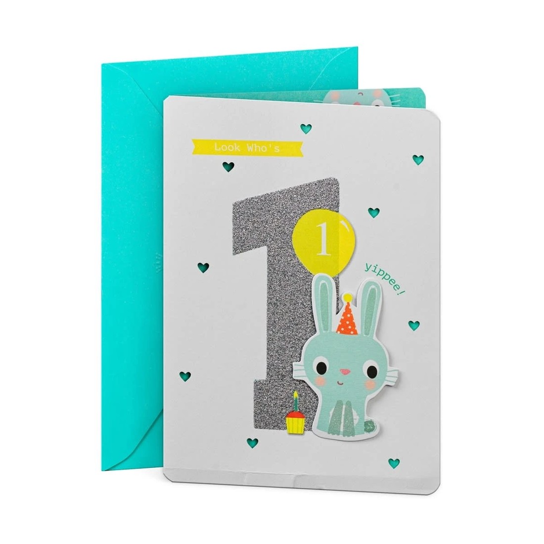 1 Hallmark 1st Birthday Card - Green Bunny, 1 of 3