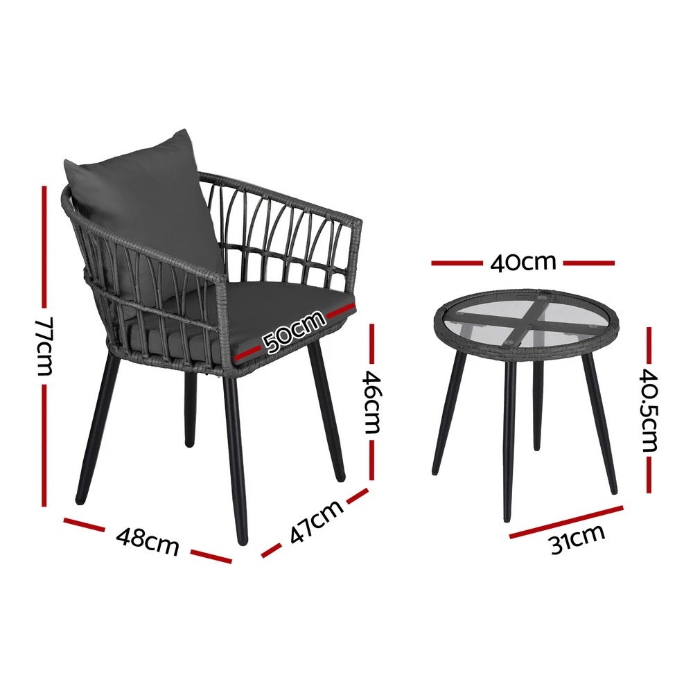 2 Gardeon 3PC Outdoor Bistro Set Patio Furniture Lounge Setting Table and Chairs - Grey, 2 of 6