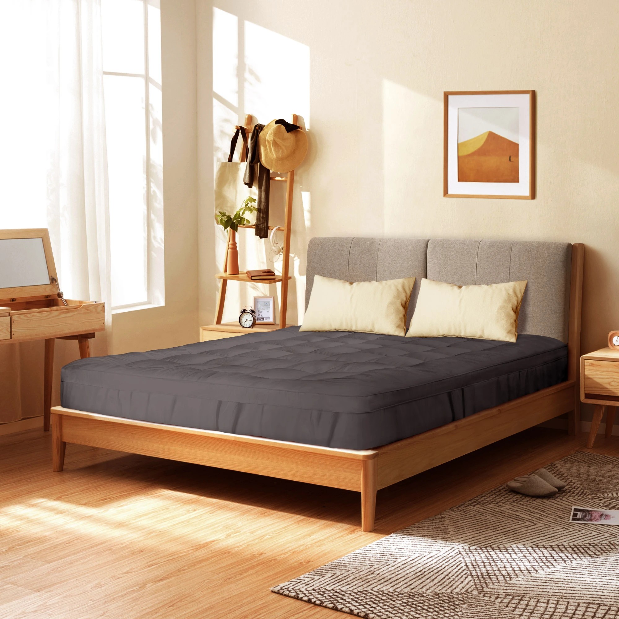 3 Bedra Bedding Pillowtop Mattress Topper King Bamboo Charcoal Protector - Charcoal, 3 of 9