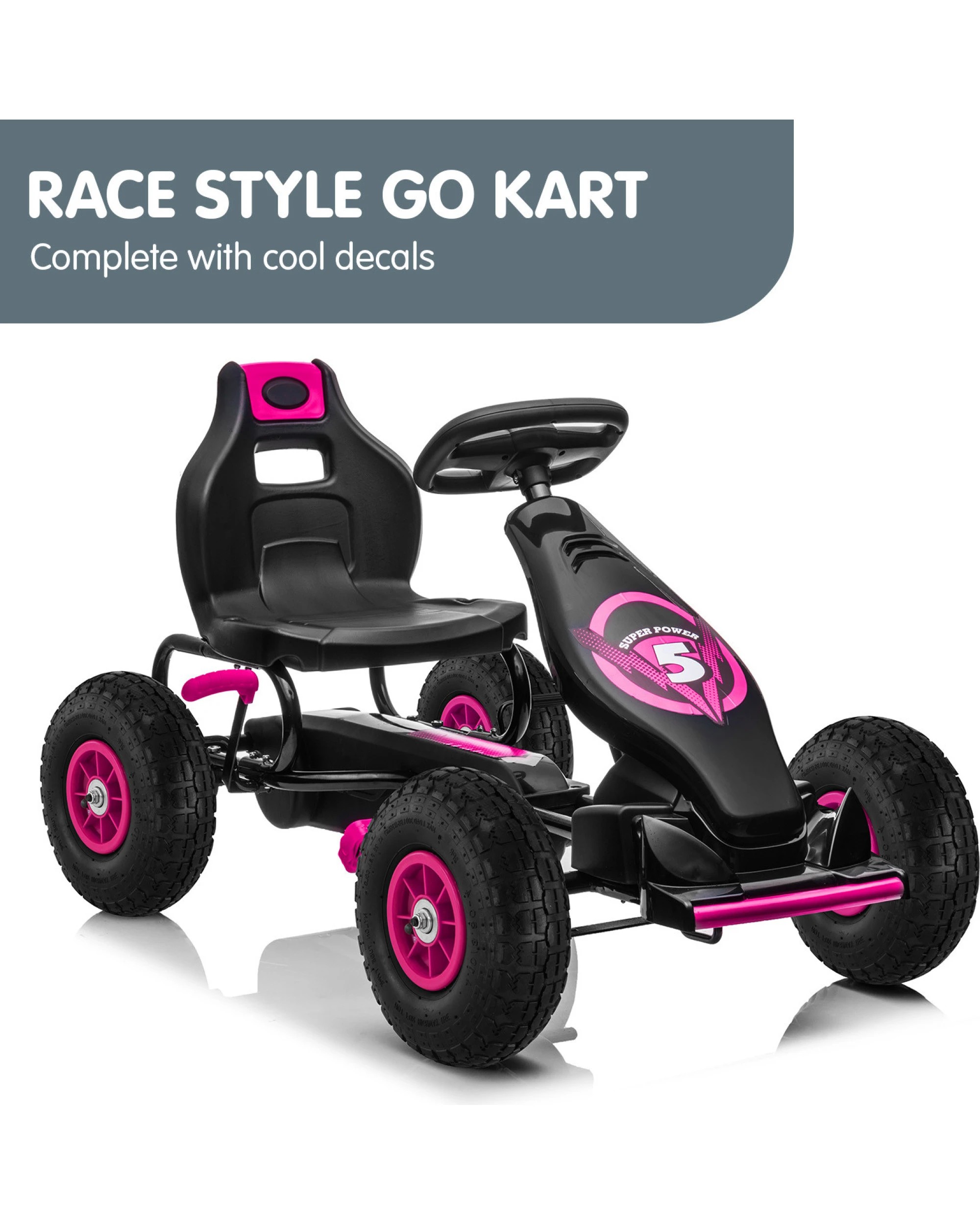 9 Kahuna G18 Kids Ride On Pedal Go Kart - Rose Pink, 9 of 10