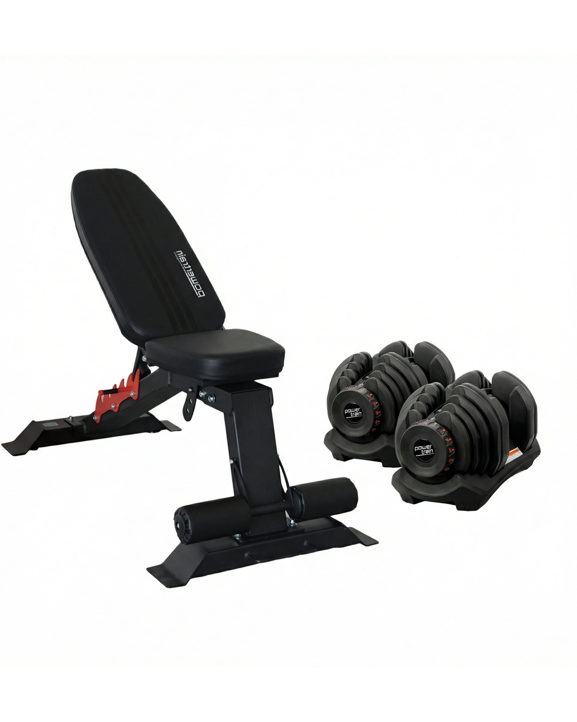 1 Powertrain 80KG Adjustable Dumbbell Set with Heavy Duty FID Bench - Black, 1 of 9