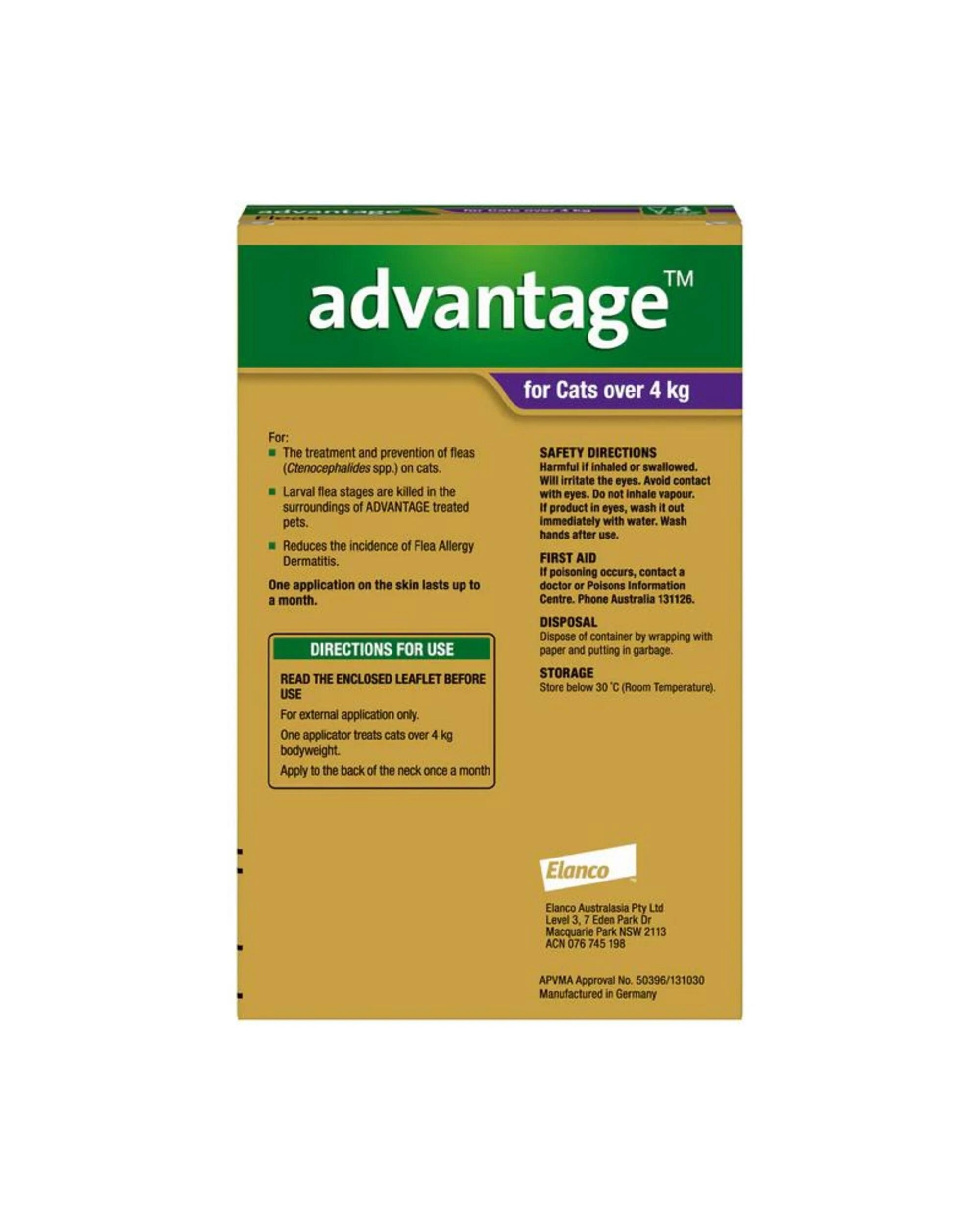 2 Advantage Large Cat 4kg Over Purple Spot On Flea Treatment 4 Pack, 2 of 2