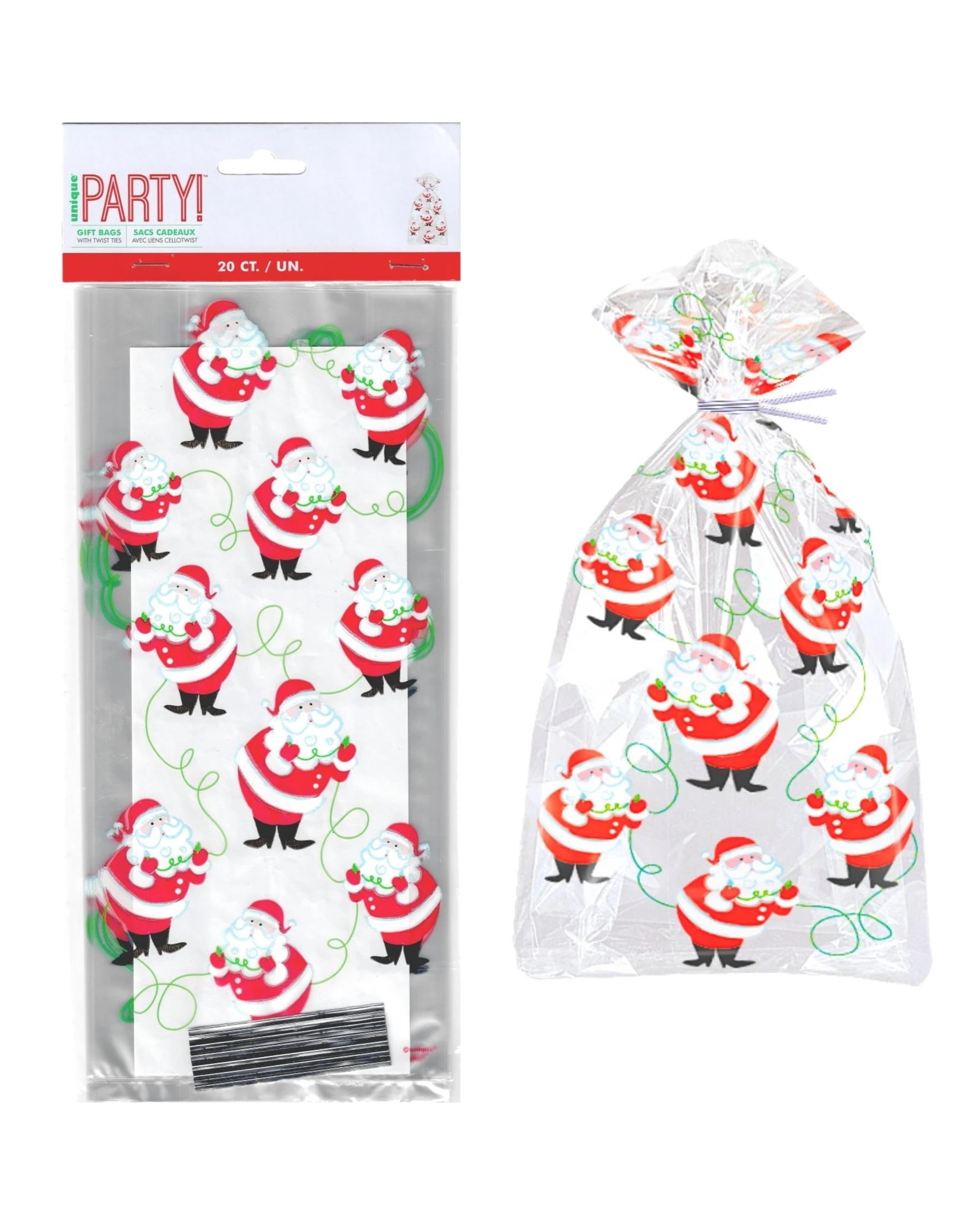 1 Unique Santa Plastic Treat Bags 29cm Pack of 20, 1 of 2