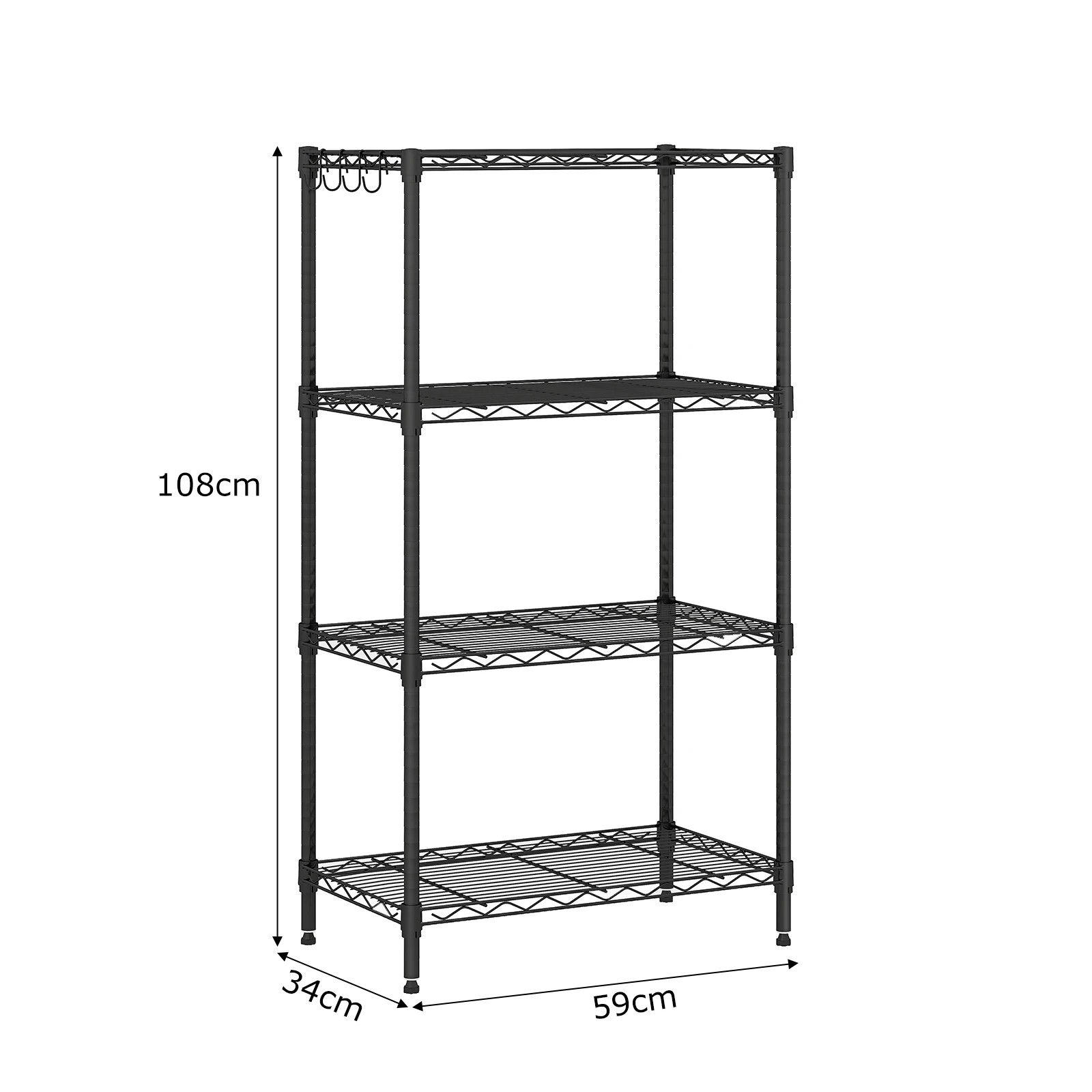 1 Costway 4-Tier Wire Shelving Unit Adjustable Metal Storage Shelves w/4 Hooks & Leveling Feet, 1 of 1