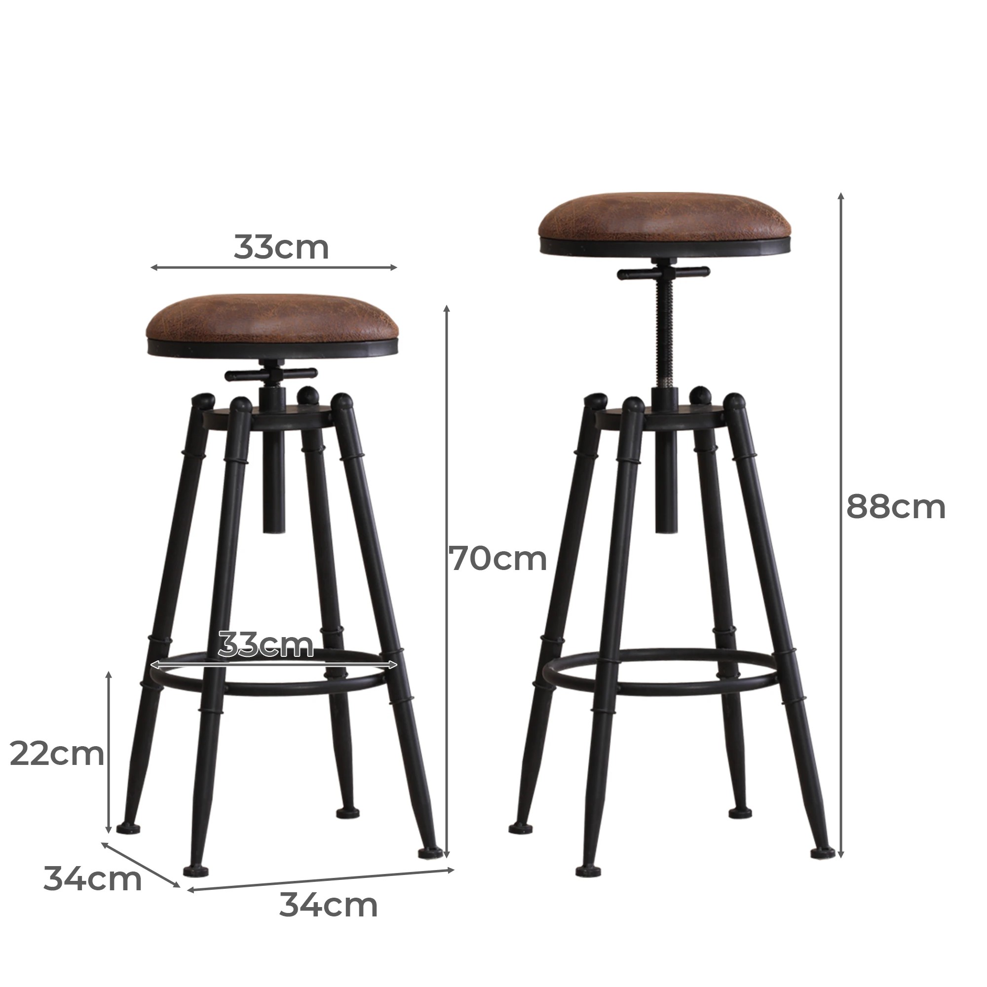3 Levede 2x Industrial Swivel Bar Stools - Black, 3 of 7