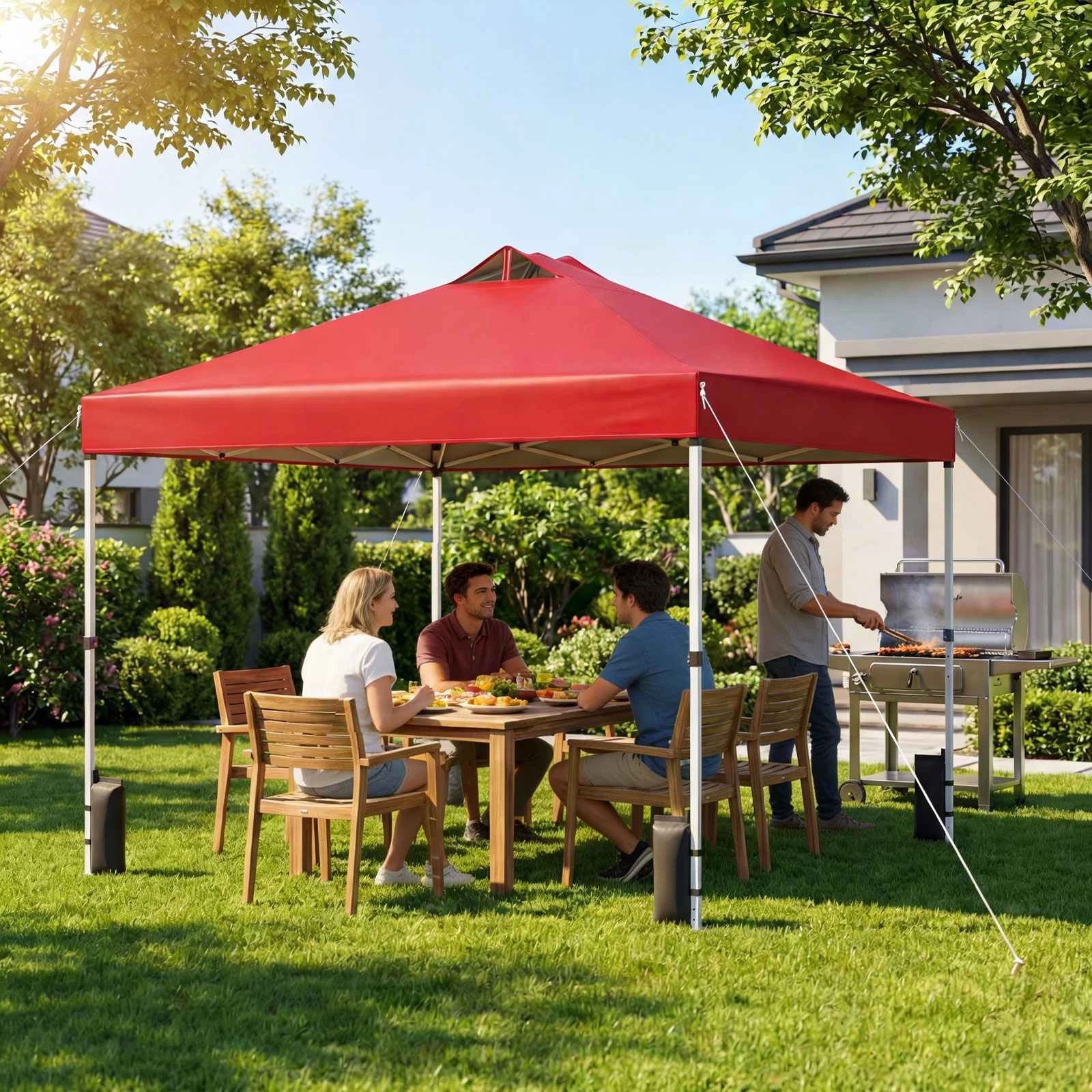 2 Costway 3x3M Pop Up Canopy Tent Instant Gazebo Metal Portable Sunshade Shelter - Red, 2 of 2