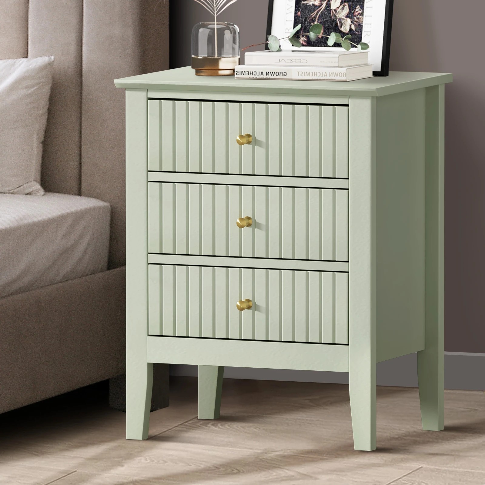 2 Oikiture Bedside Table 3 Drawers Side End Storage Furniture Nightstand
 - Green, 2 of 10