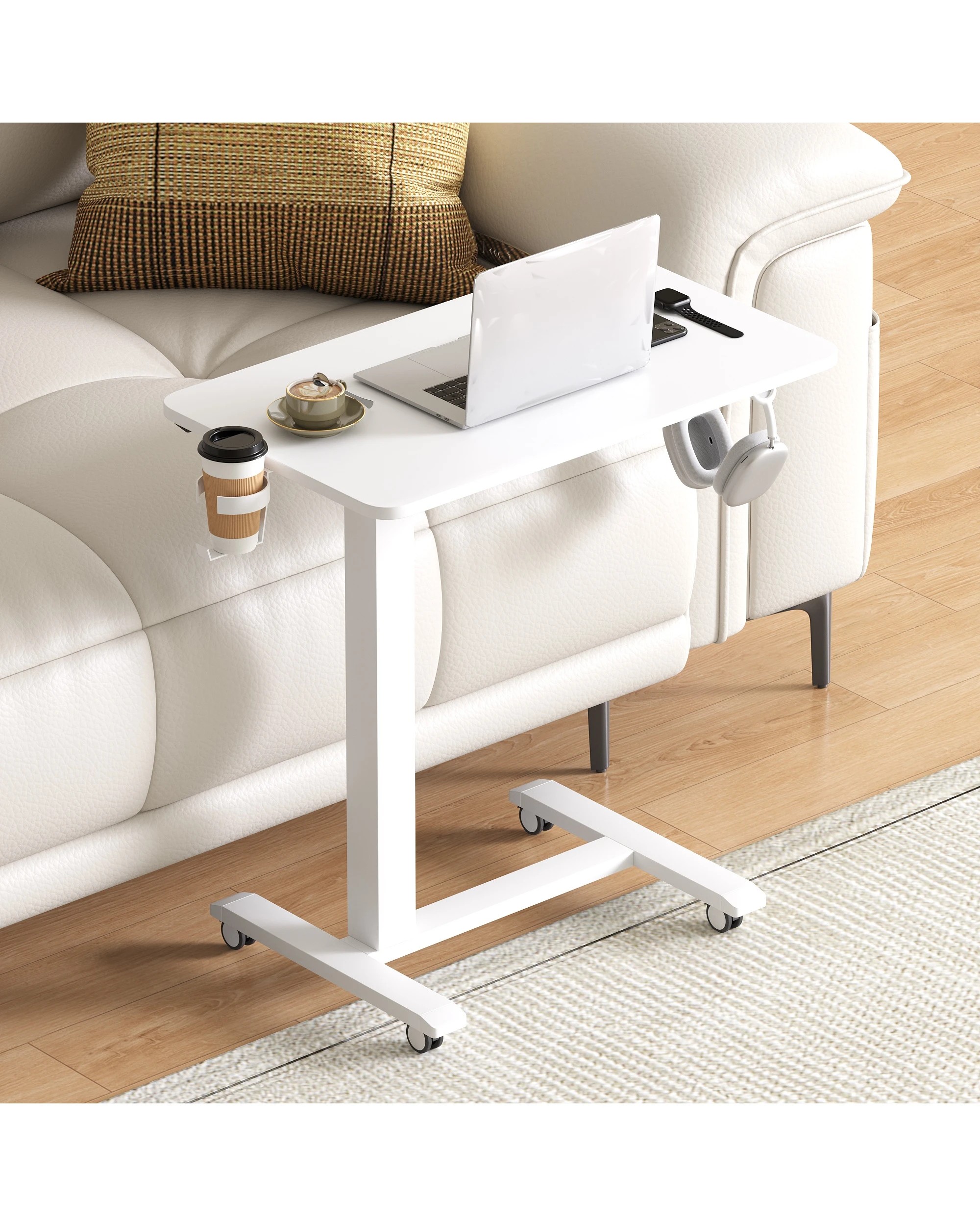 3 Advwin Portable Electric Standing Desk Height Adjustable Small Mobile Table - White, 3 of 7