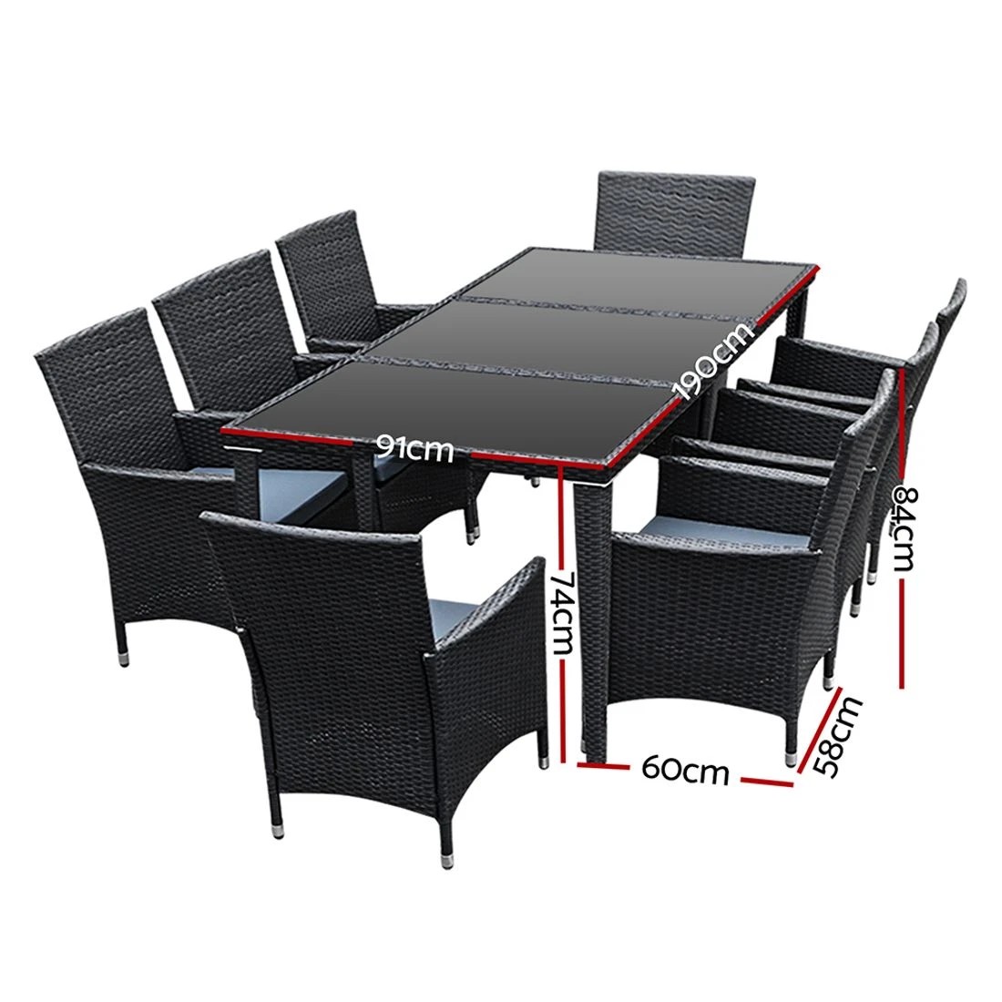 2 Gardeon Outdoor Dining Set 9 Piece Wicker Lounge Setting - Black, 2 of 7