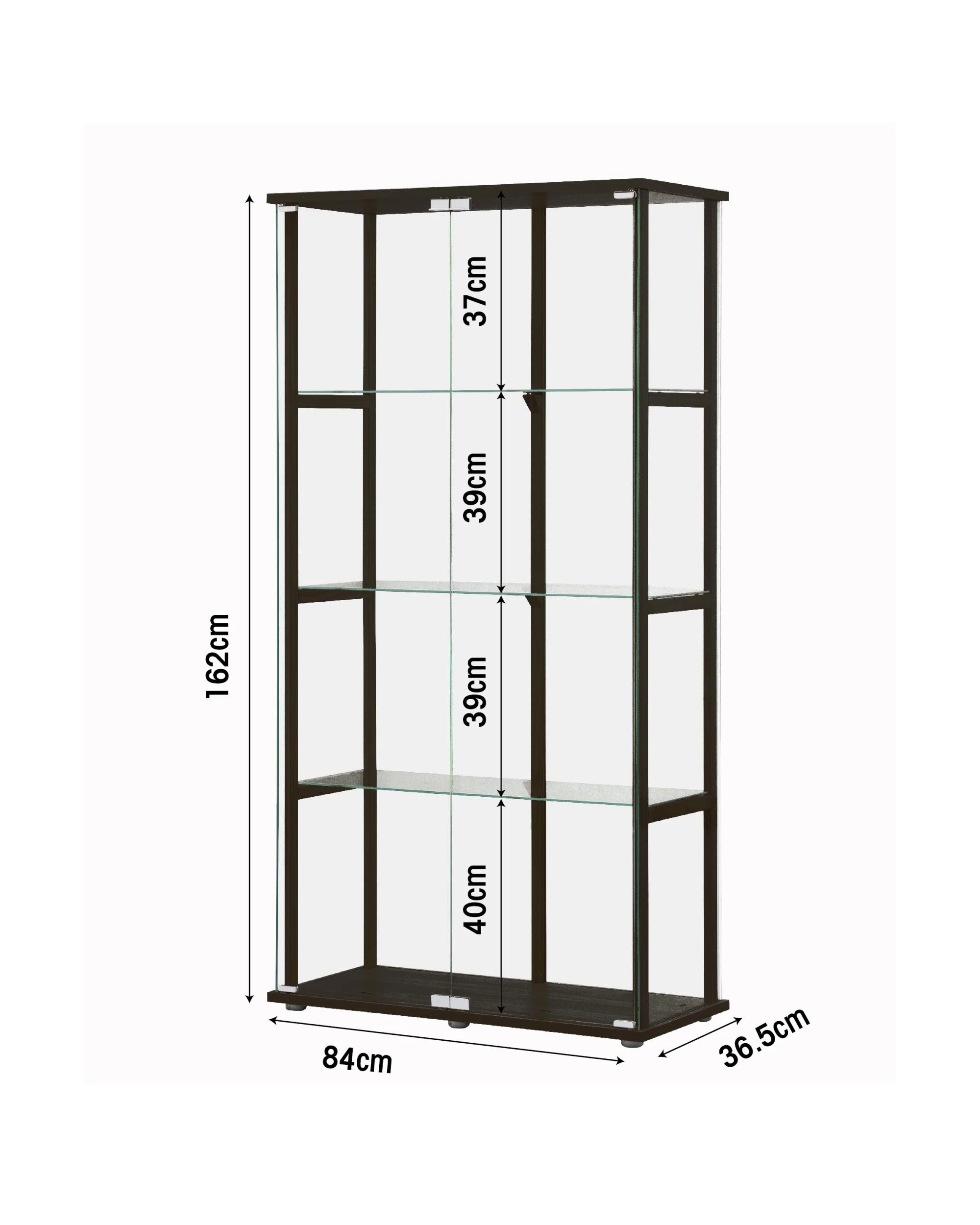 9 Kodu Glass Display 4 Tier Cabinet Trophy Display Storage Shelf 2 Door - Black, 9 of 9