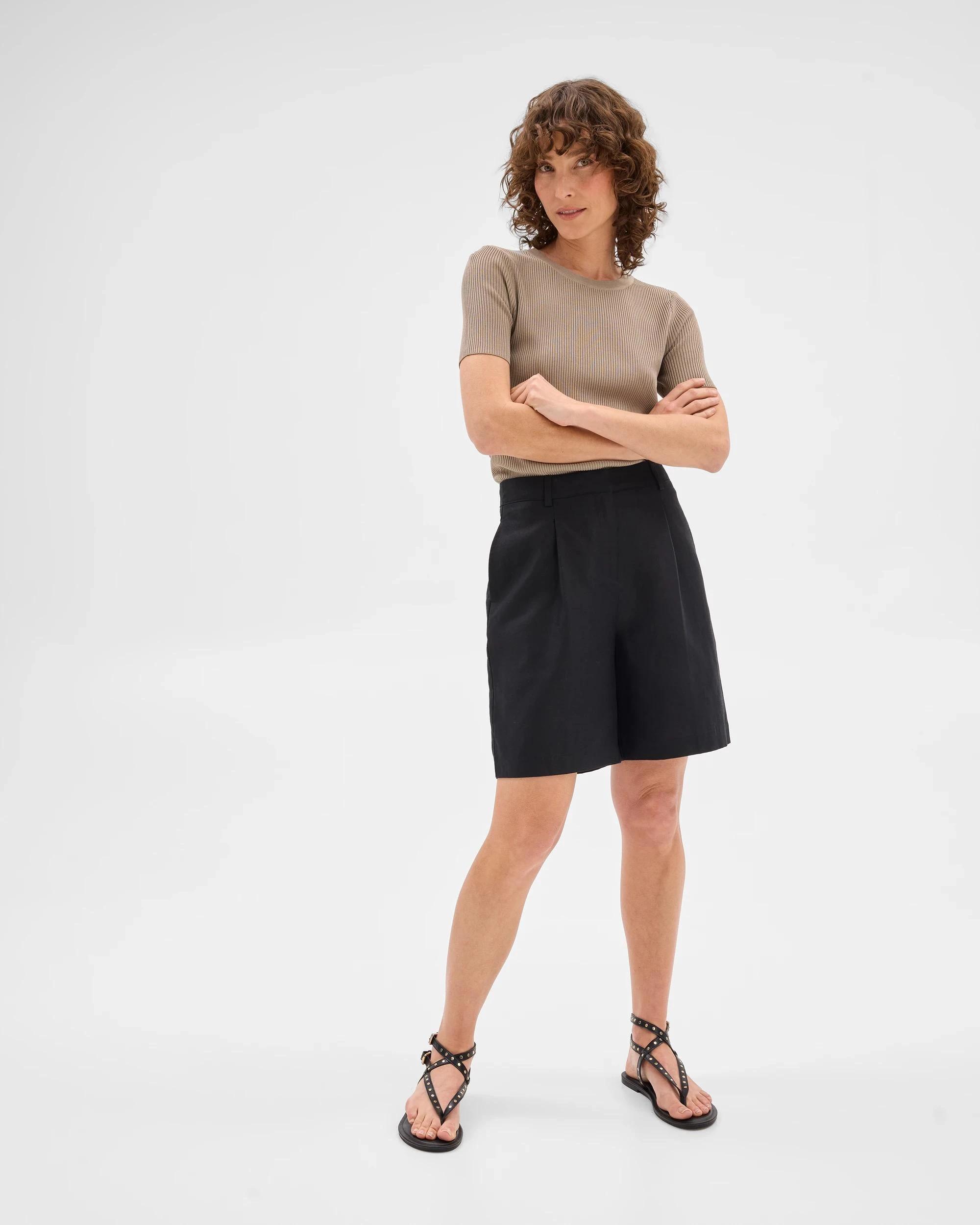 6 Linen Blend Bermuda Shorts - Preview BLACK, 6 of 6