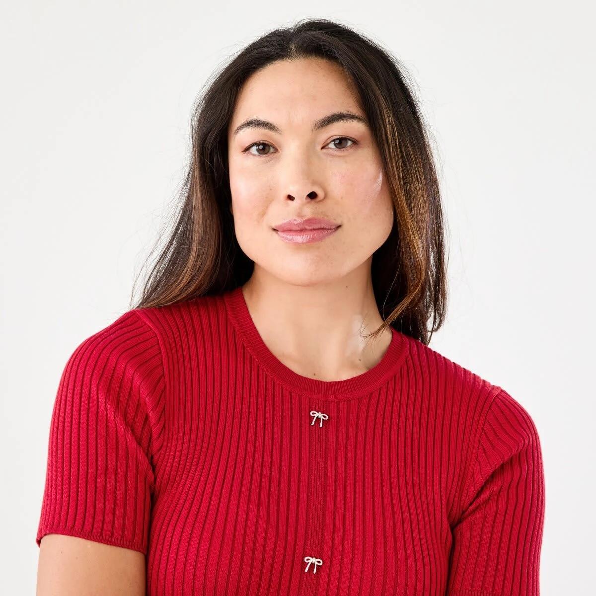 4 Short Sleeve Crew Neck Trim Top Cherry Red, 4 of 6