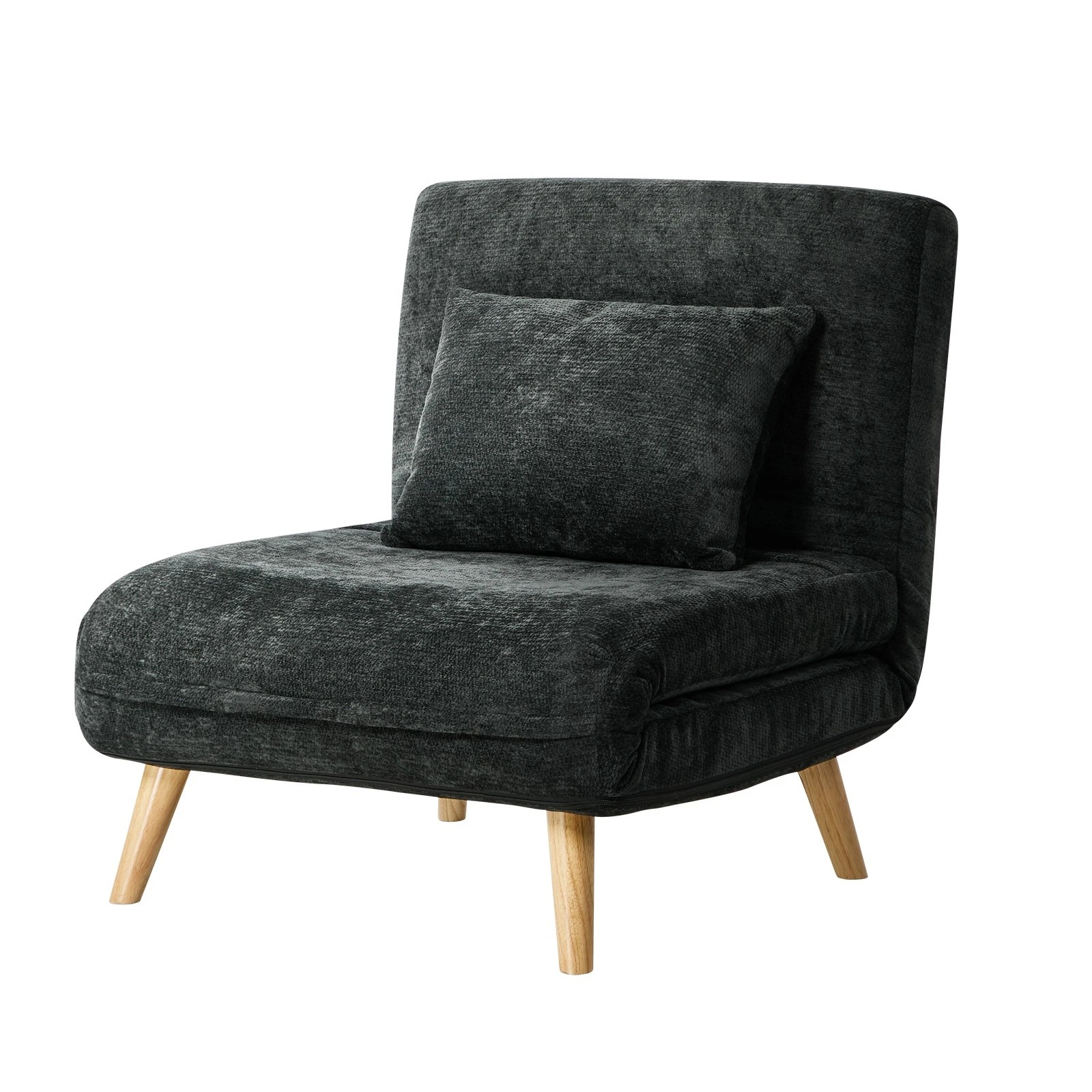 1 Oikiture Single Sofa Bed Lounge Recliner Chenille - Charcoal, 1 of 10