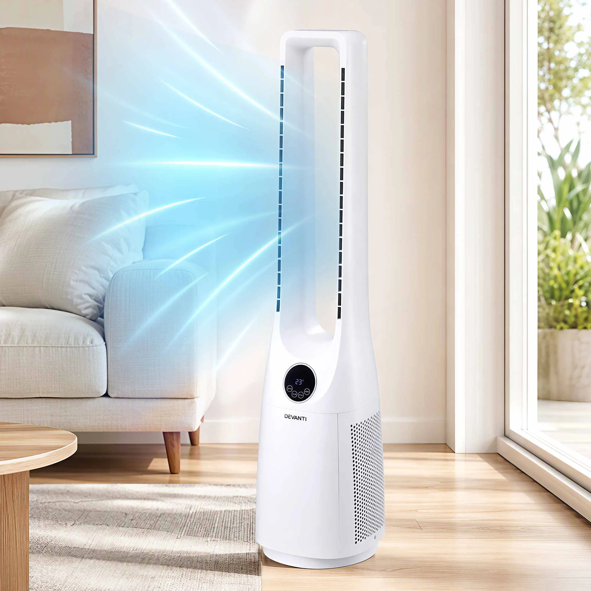 9 Devanti Bladeless Tower Fan 100cm 2-in-1 Cooling Airflow Purifying Remote - White, 9 of 9