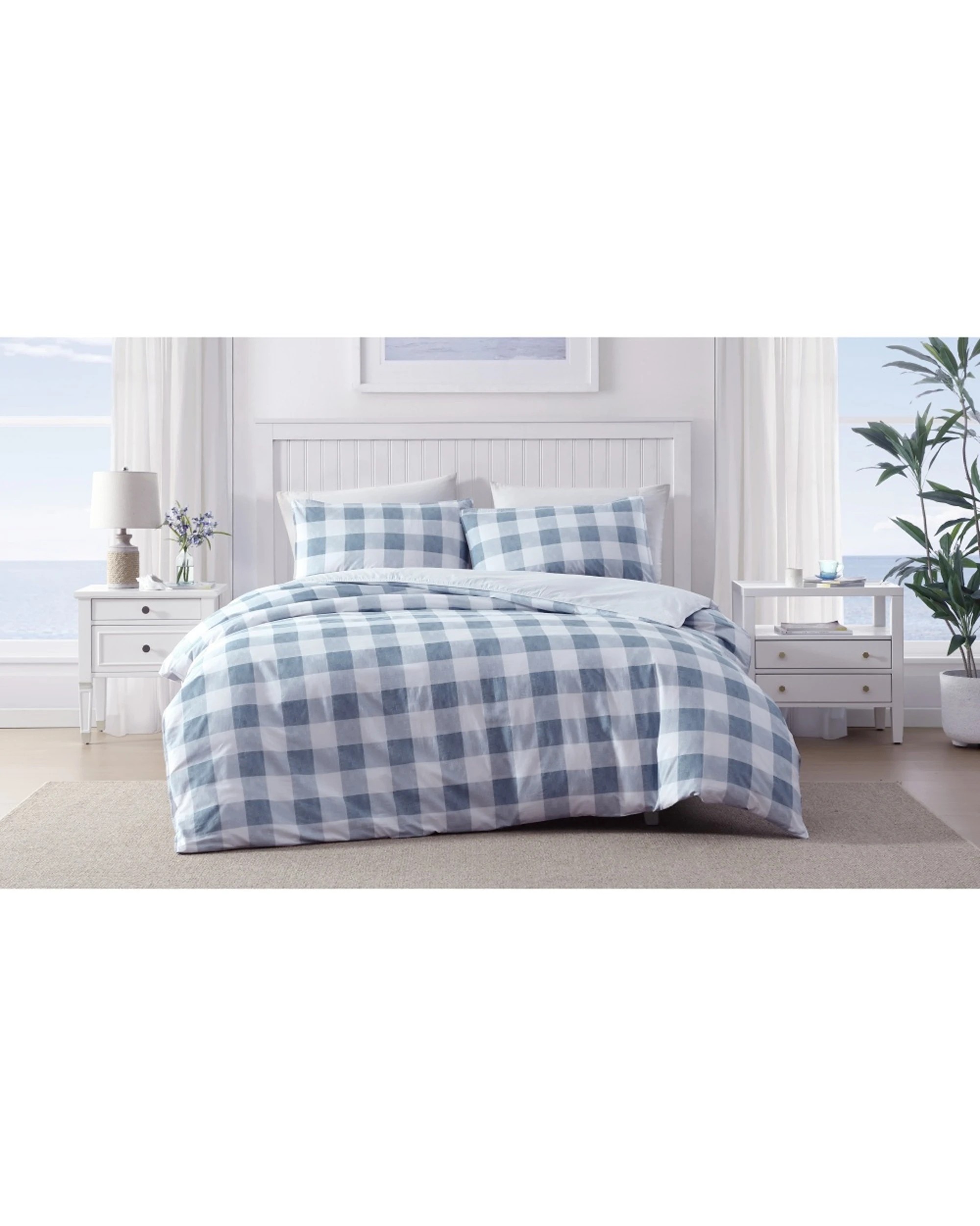 1 Ardor Ayre Check Reversible Cotton Chambray Quilt Cover Set Single Bed - Blue, 1 of 1