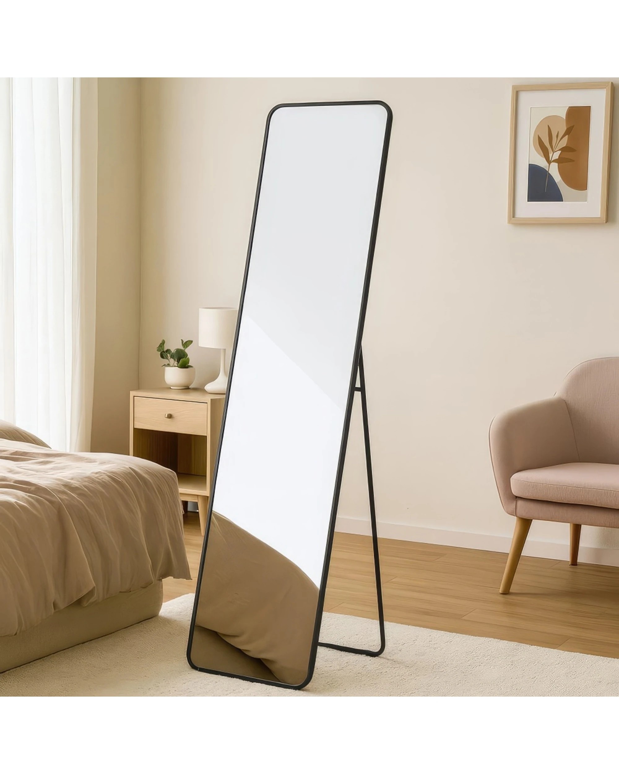 5 Urban Style Standing Mirror Full Length Contemporary Decor 150cm - Black, 5 of 9