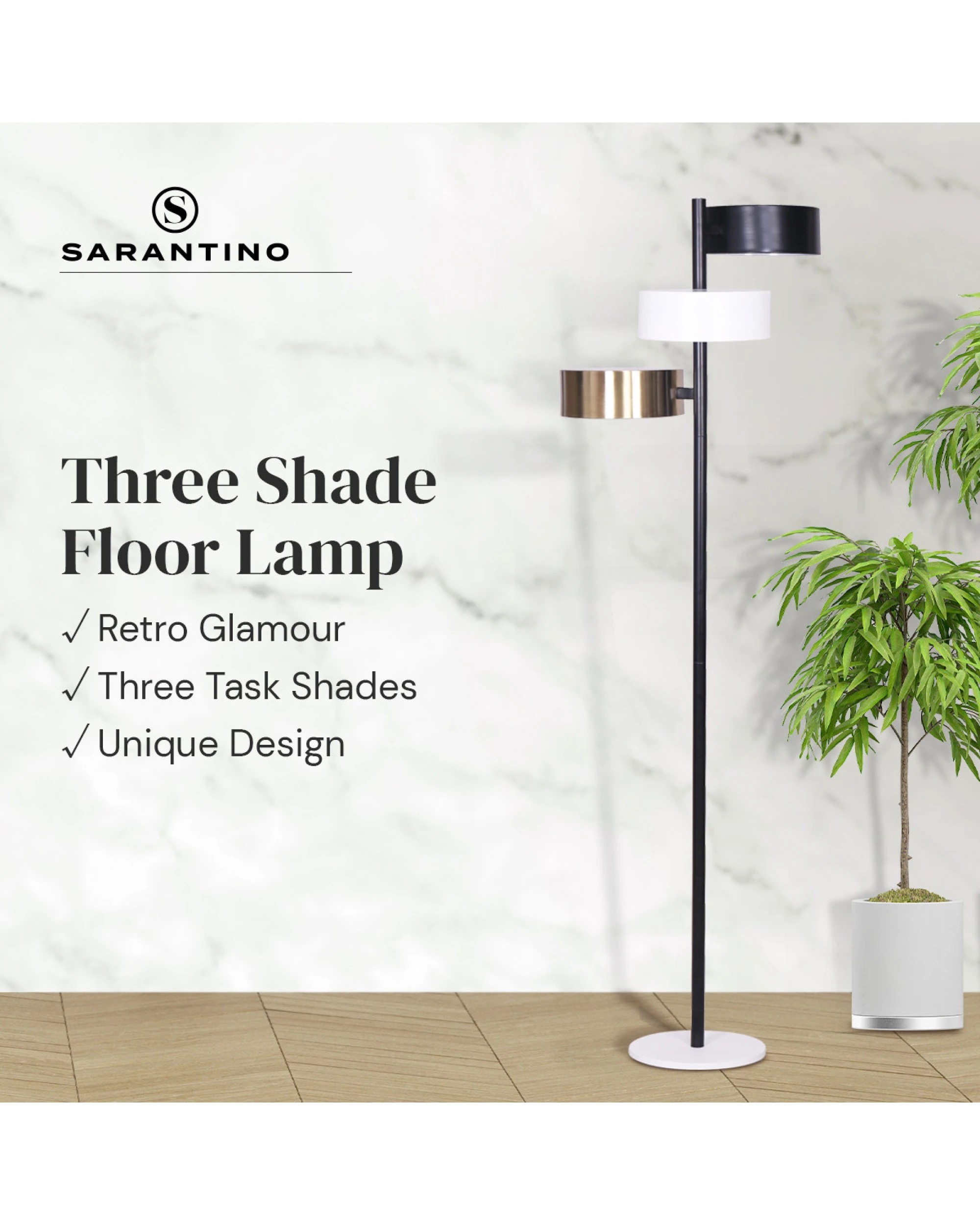 8 Sarantino Metal Floor Lamp with 3 Swirl Shades, 8 of 9