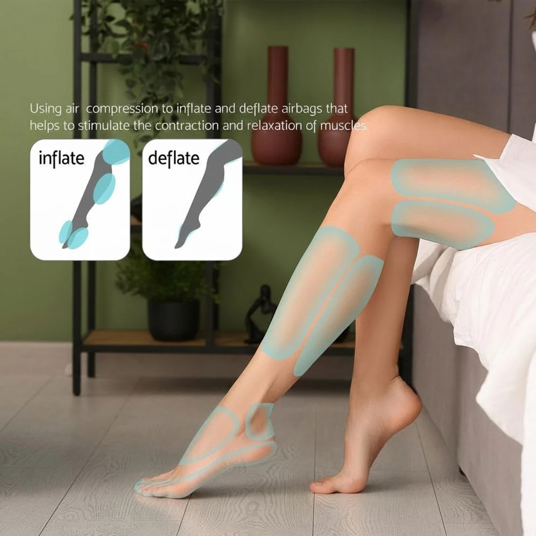 3 Livemor Foot Massager Leg Knee Massager with Air Compression 3 Massage Modes Heating - Black, 3 of 7