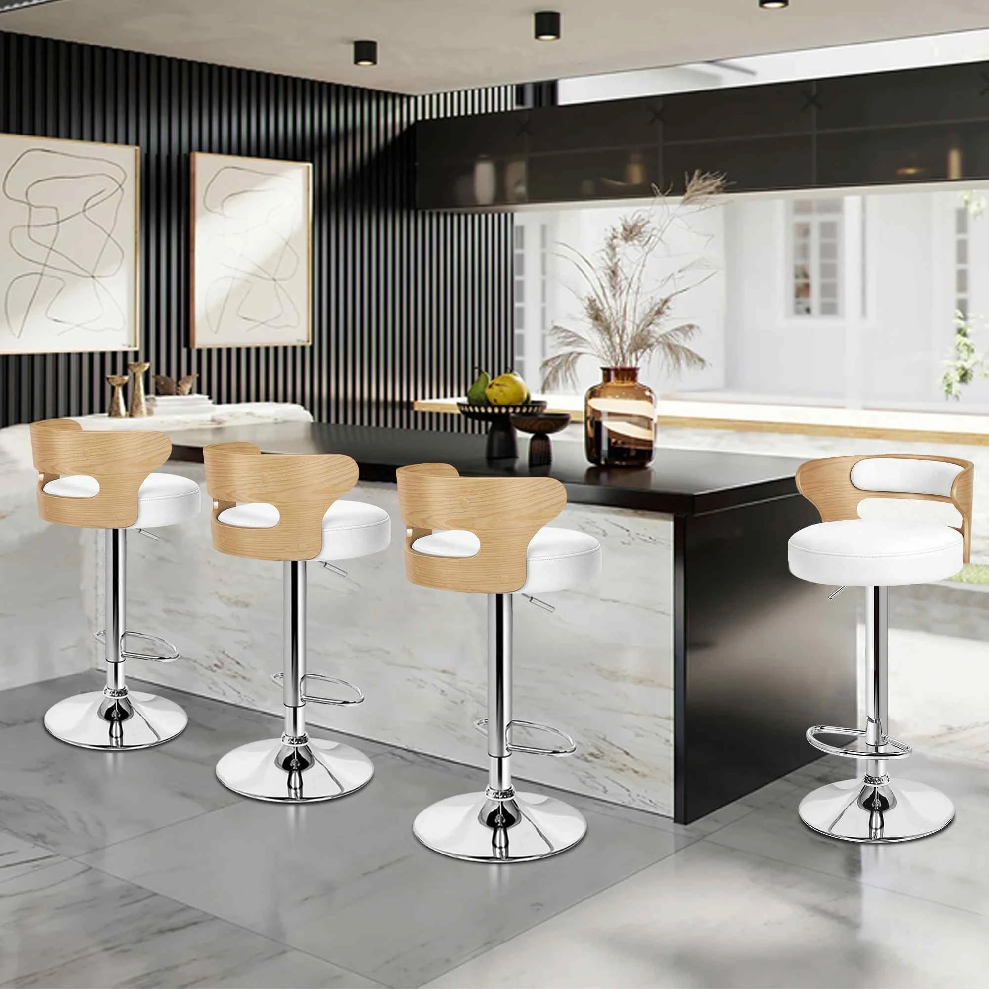 5 Alfordson 2x Bar Stools Kitchen Swivel chair Leather Gas lift - White, 5 of 9