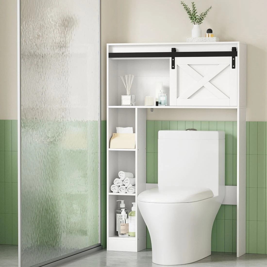 3 Artiss Bathroom Cabinet Over the Toilet Storage Organiser Laundry Shelf 128cm - White, 3 of 8