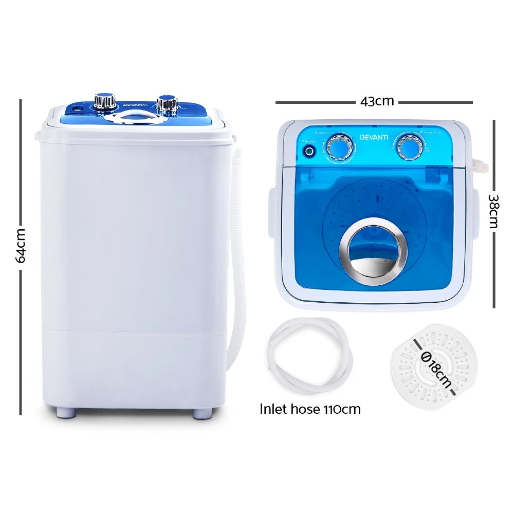 2 Devanti Portable Washing Machine 4.6KG - Blue, 2 of 7
