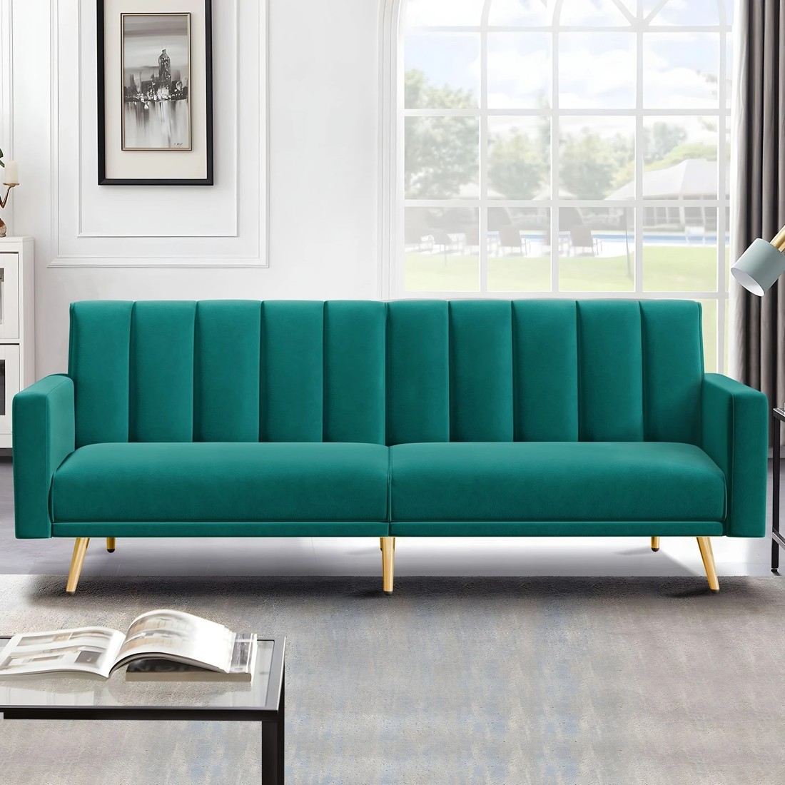 2 Alfordson Sofa Bed Futon Couch Lounge 3 Seater Convertible Velvet - Green, 2 of 10