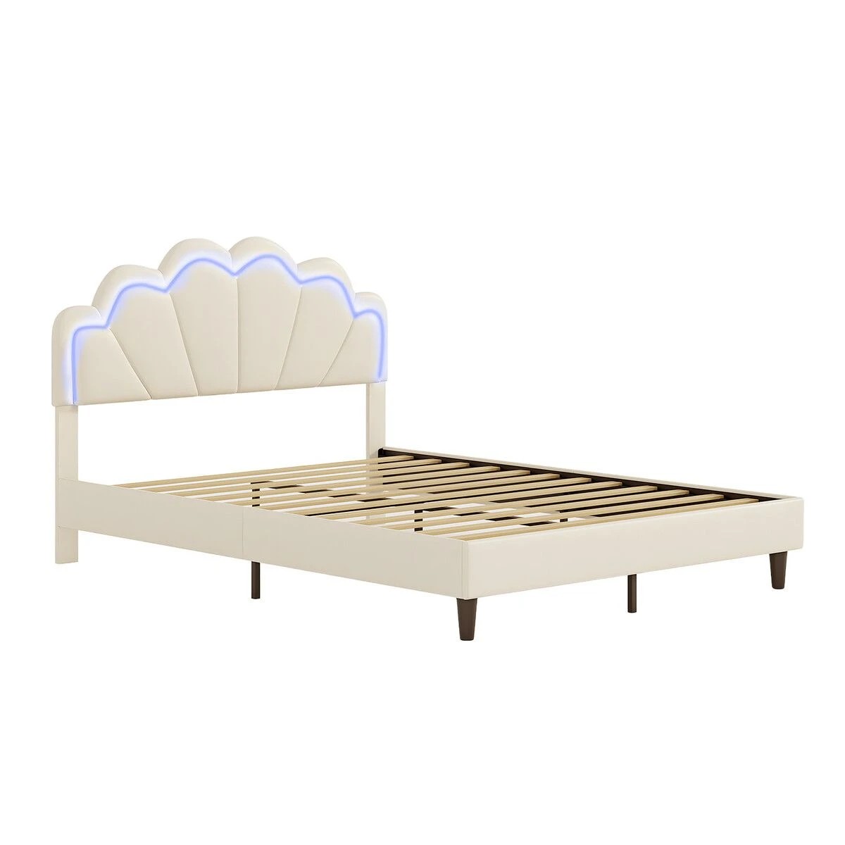 1 AUSWAY Wood Queen Bed Frame with LED Headboard Metal, 1 of 5
