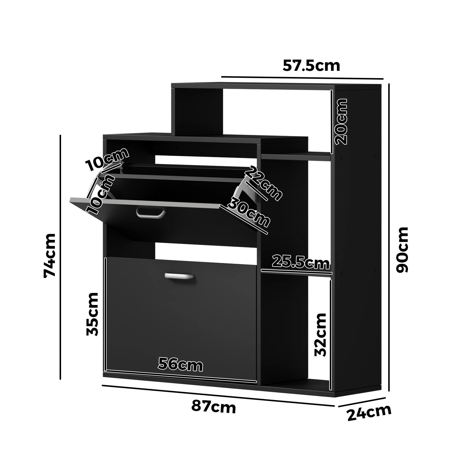 7 Oikiture Shoe Cabinet Storage 2 Doors Shoes Rack Display Shelves - Black, 7 of 8