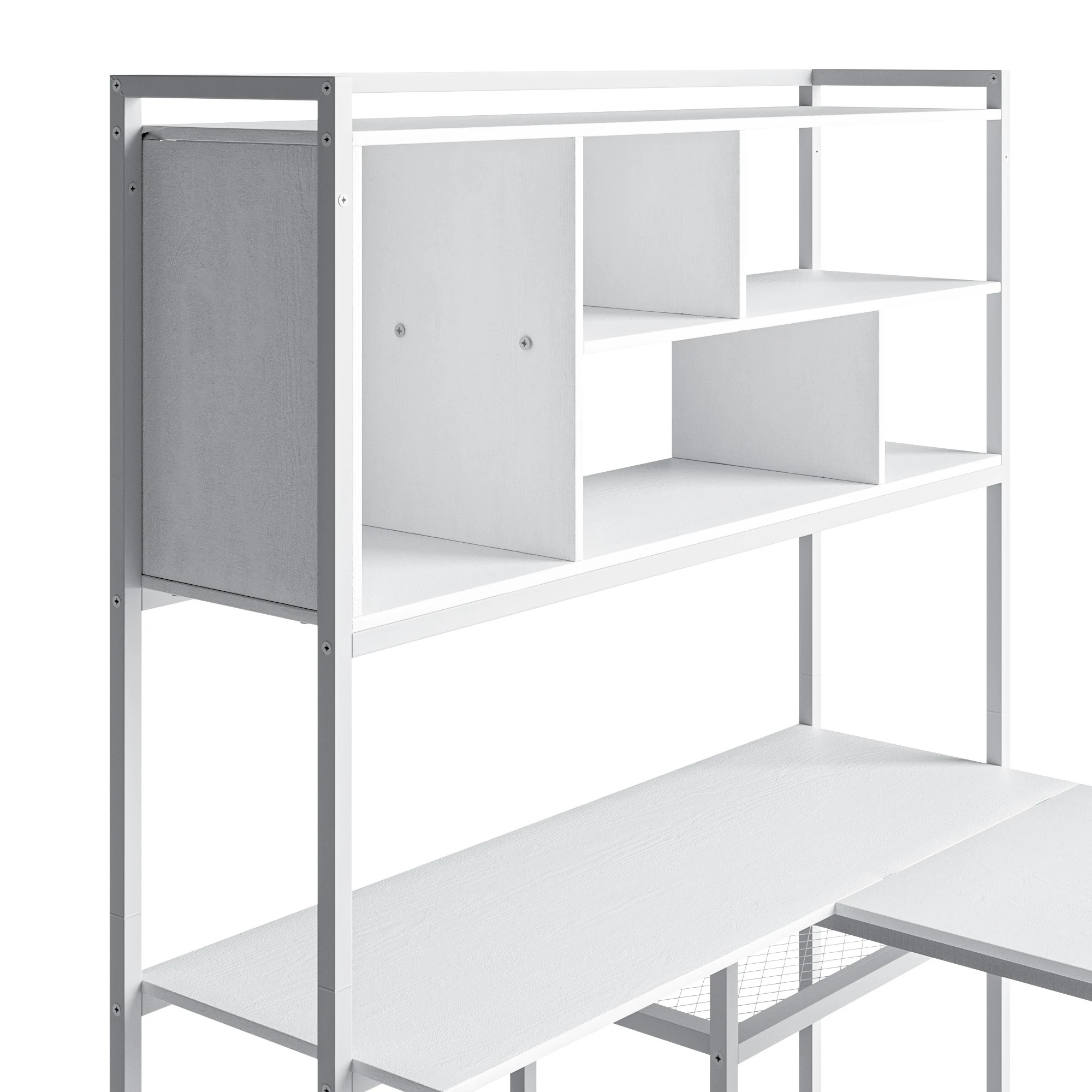 4 Advwin L Shaped Gaming Desk With Led Lights Reversible 148cm Computer Desk With 3 Drawers And Bookshelf White, 4 of 9