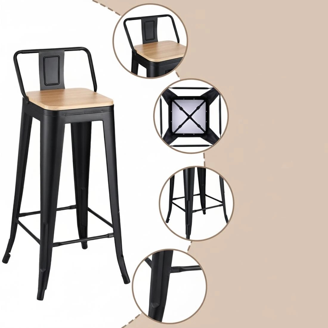 7 Artiss 4x Bar Stools Kitchen Counter High Chair Dining Stackable Metal - Multi, 7 of 8