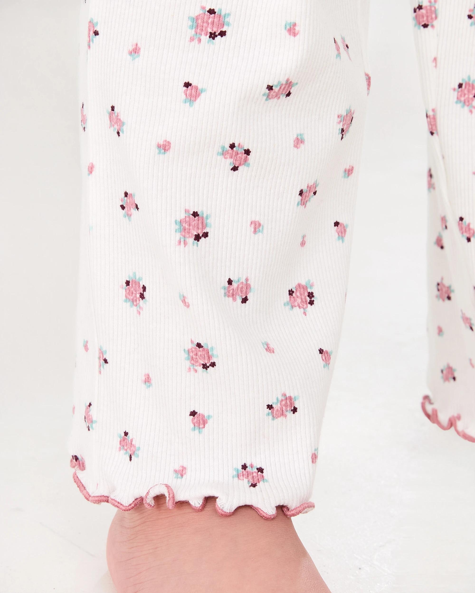 6 Ribbed Pyjama Set Wht Flrl, 6 of 7