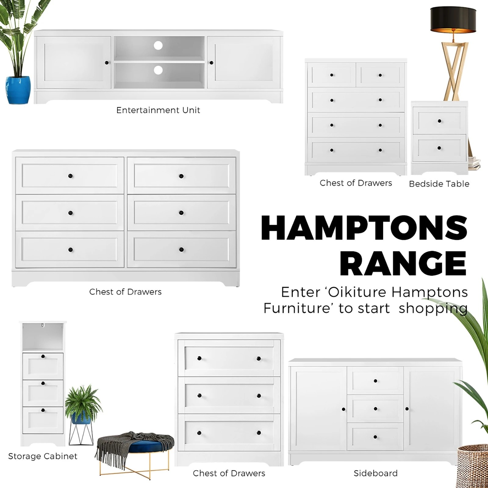7 Oikiture Chest Of Drawers Buffet Sideboard Storage Cabinet Hamptons
 - White, 7 of 10