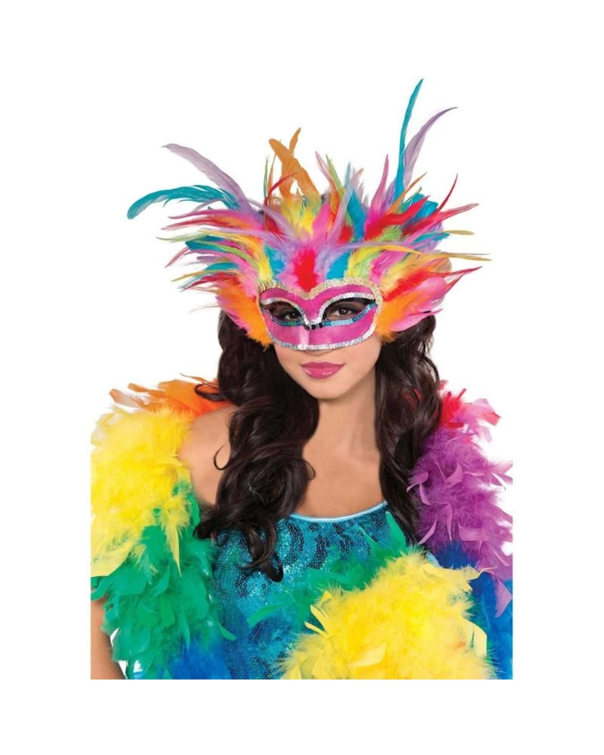 2 Anagram Rainbow Feather and Sequin Masquerade Mask - One Size - Multi, 2 of 2