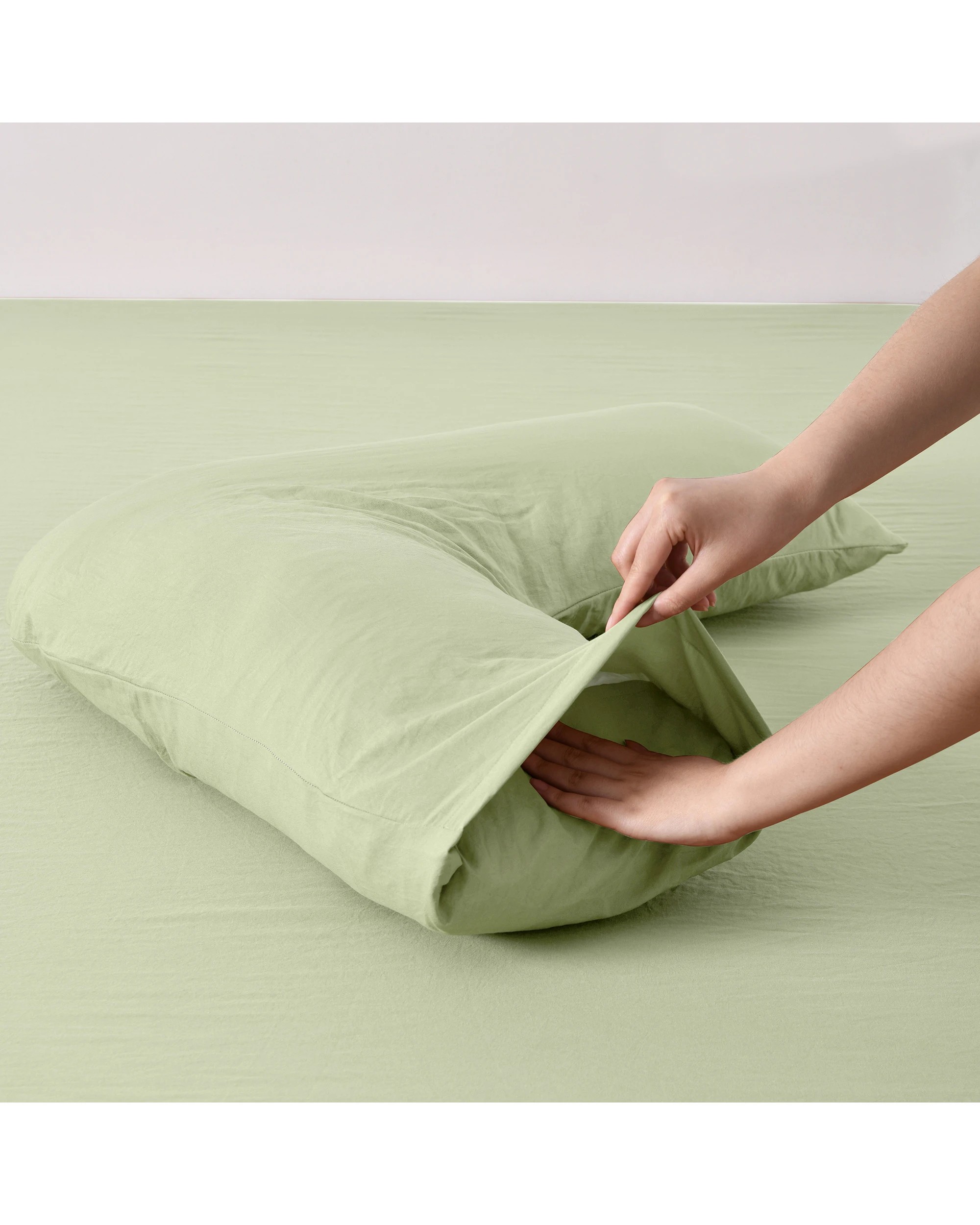 3 Dreamaker Superfine Washed Microfibre V-Shape Pillowcase Twin Pack - Sage Green, 3 of 5