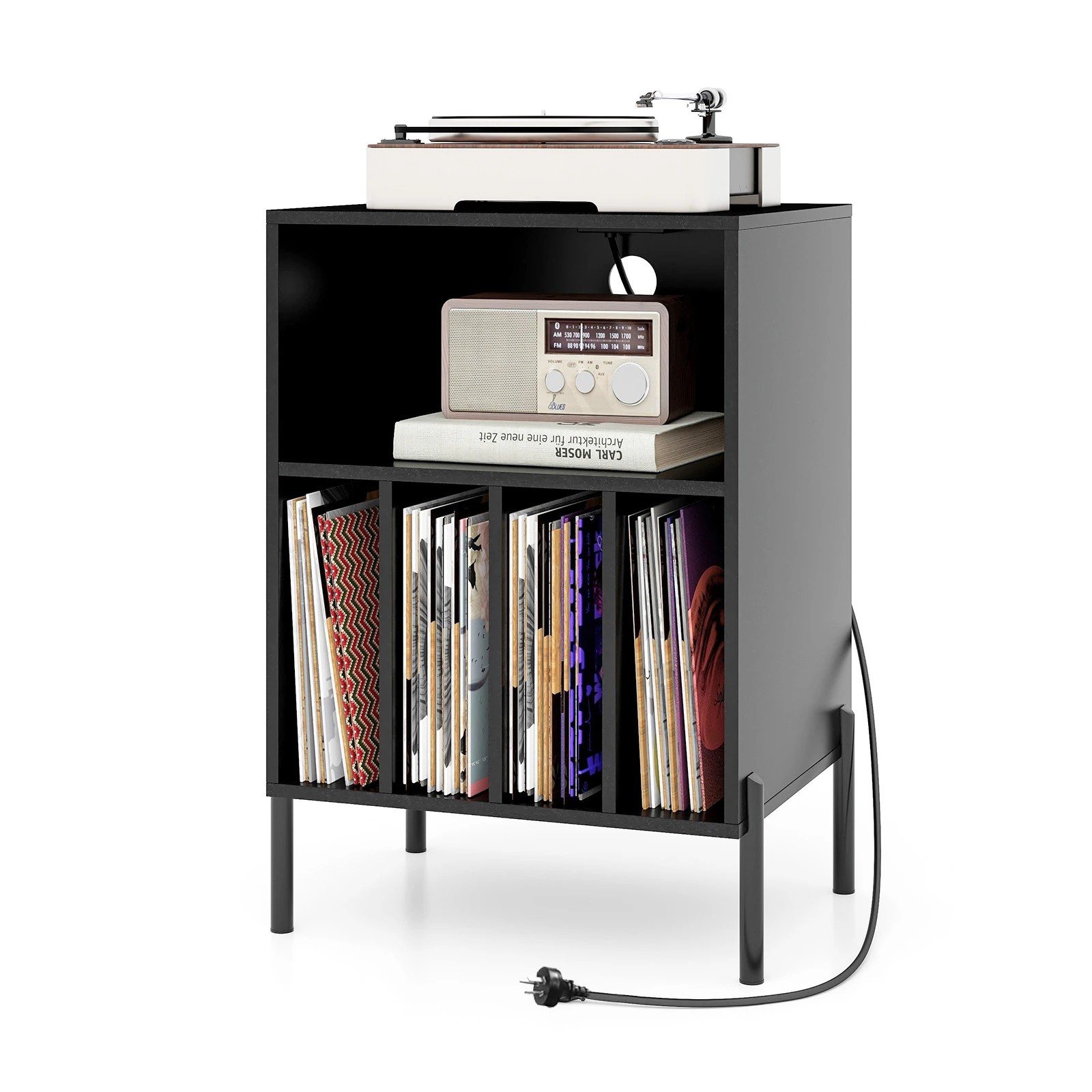 4 Costway Record Player Stand Turntable Stand w/Charging Station & USB Port, 4 of 4
