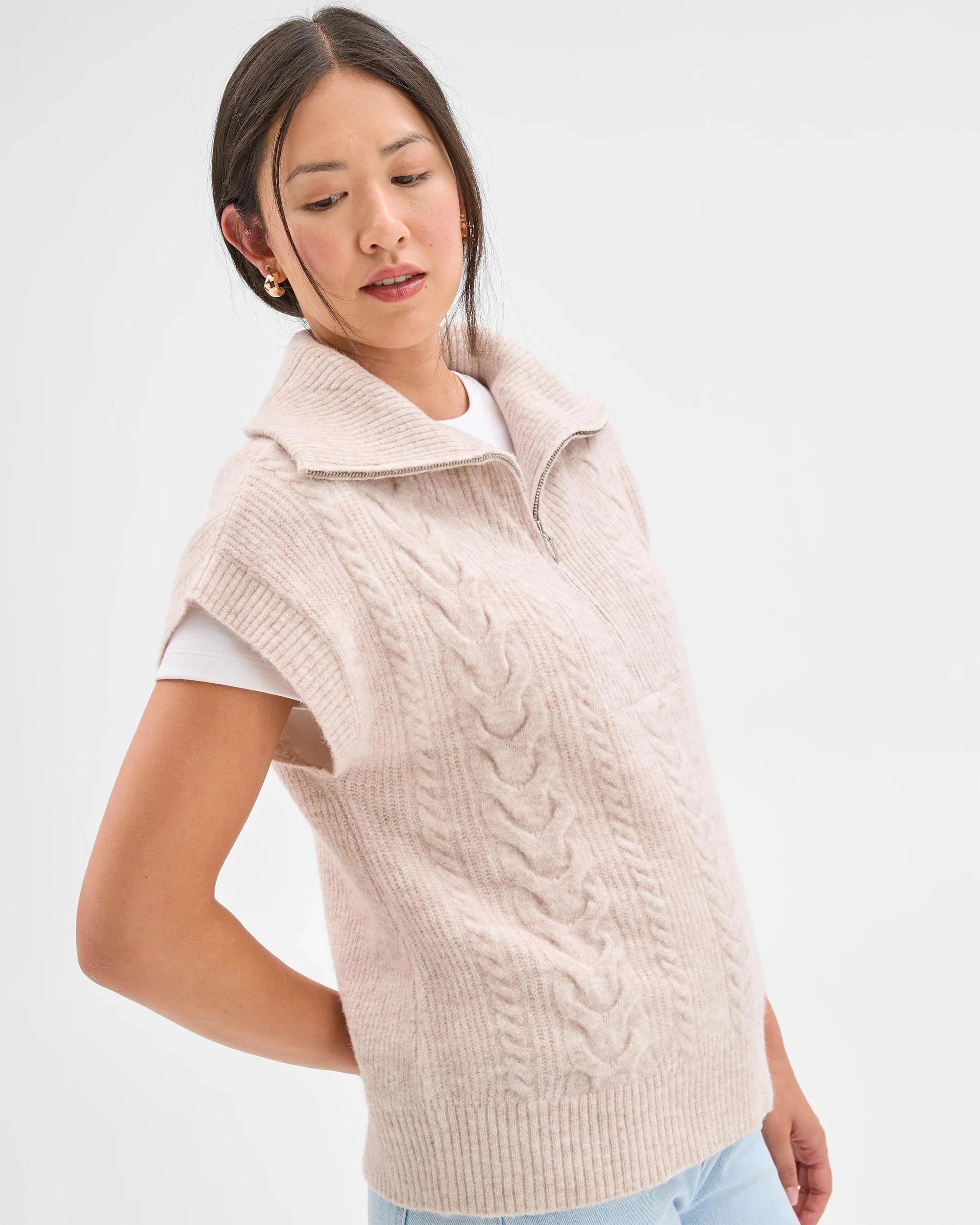 6 Target Woman Lightweight Lofty Cable Knit Vest PEBBLE, 6 of 7