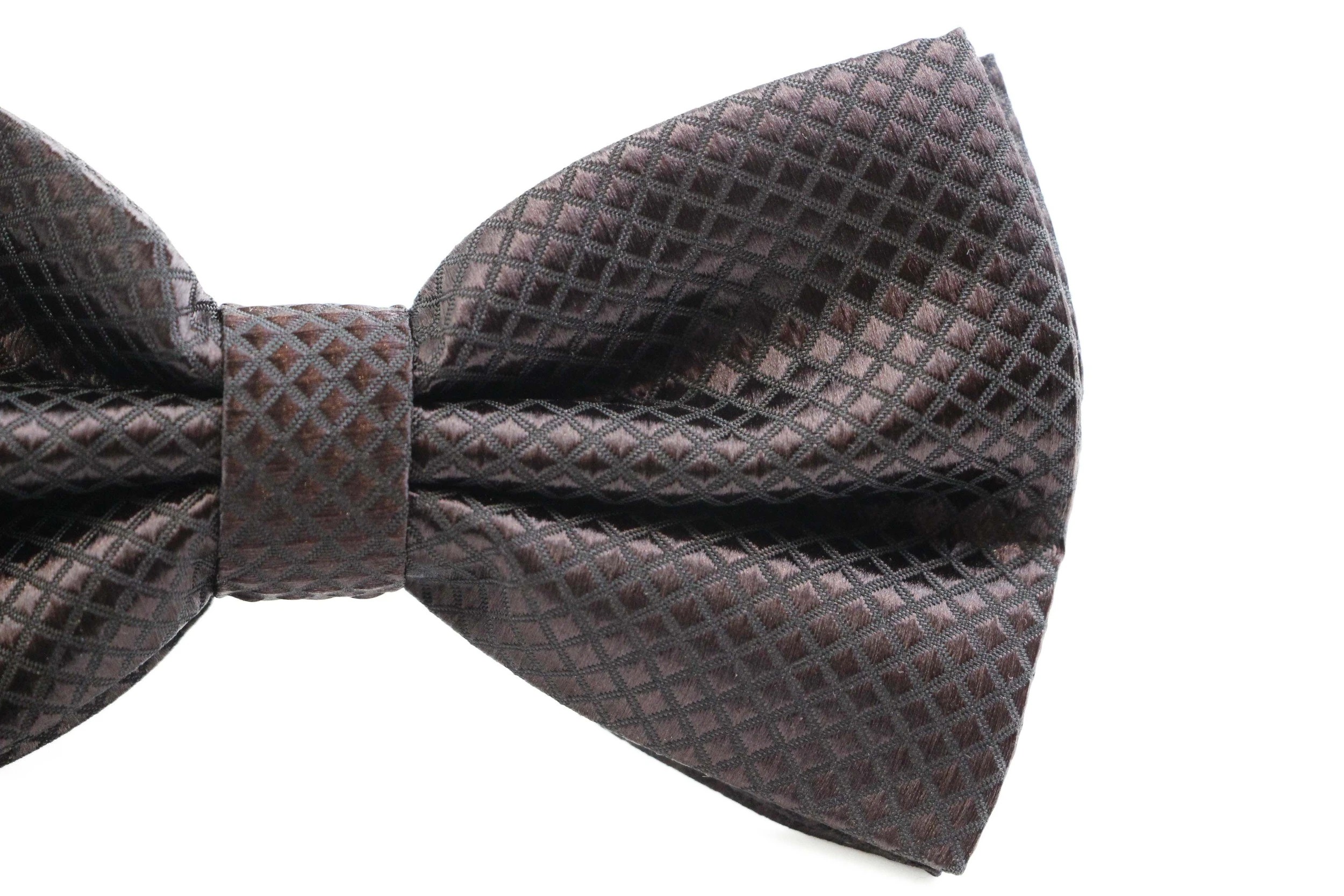 3 Zasel Mens Dark Brown Plain Coloured Large Patterned Checkered Bow Tie - Brown, 3 of 3