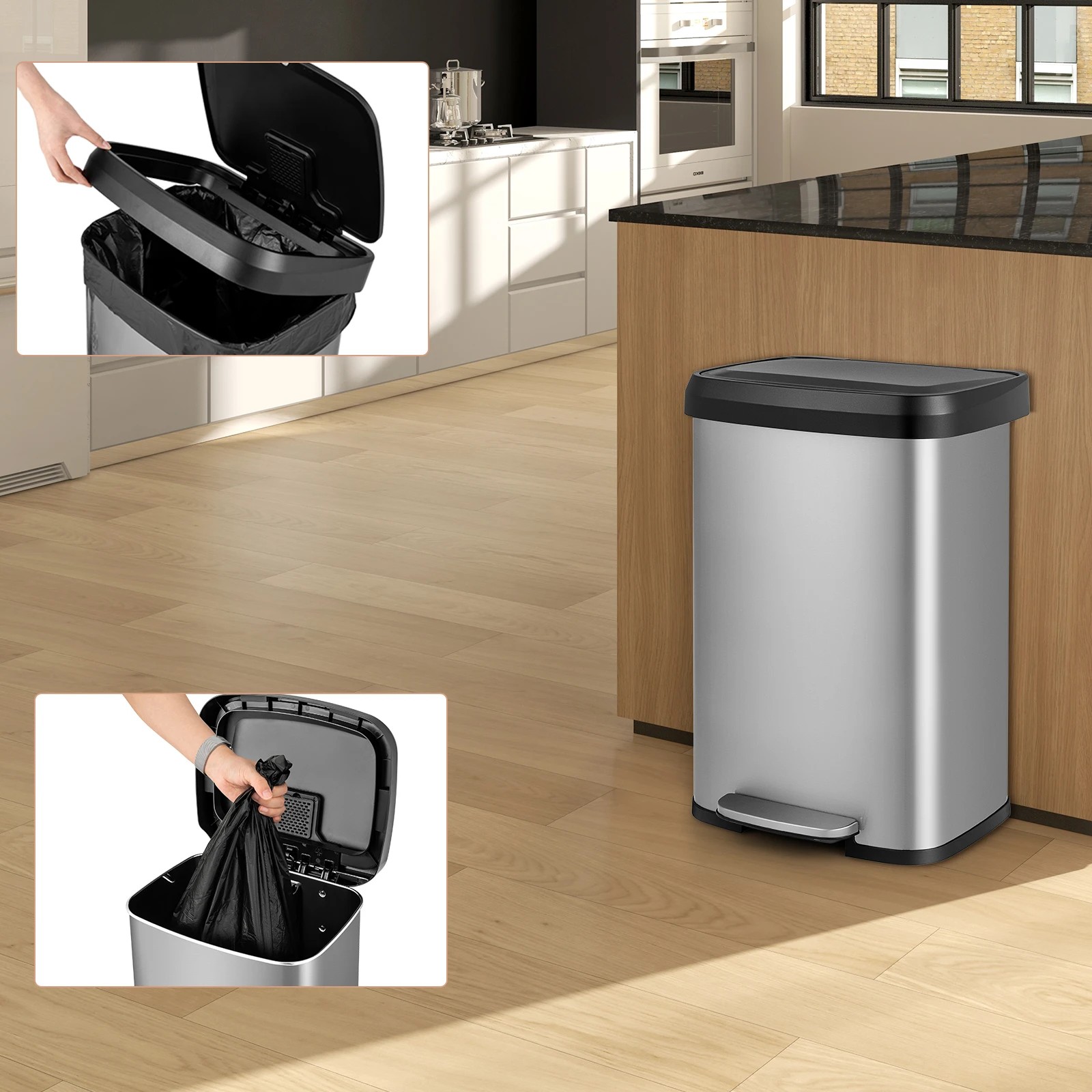 2 Costway 50L Stainless Steel Trash Can Garbage Bin, 2 of 4