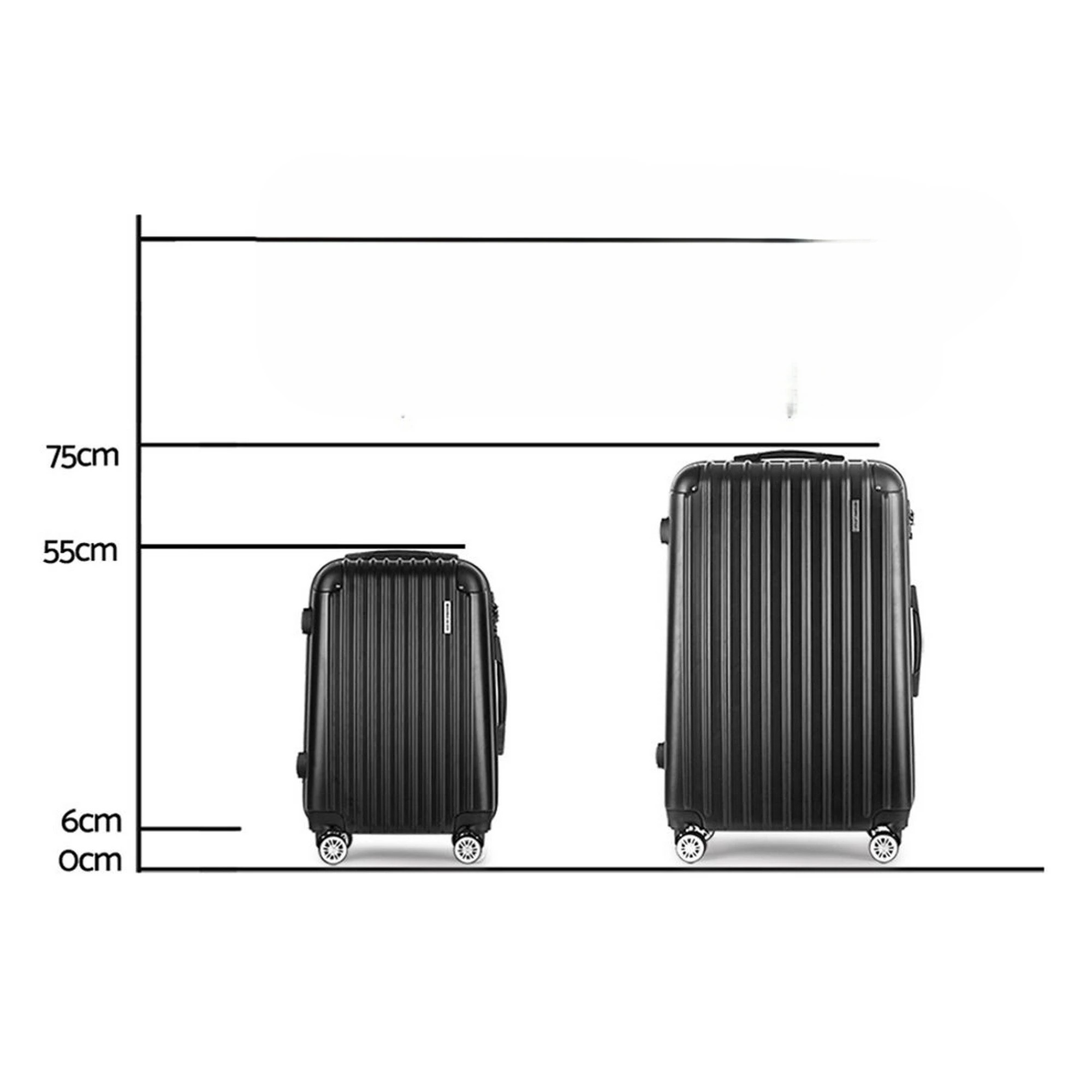 1 Wanderlite 2pcs Luggage Trolley Set Travel Suitcase Carry On Hard Case - Black, 1 of 5