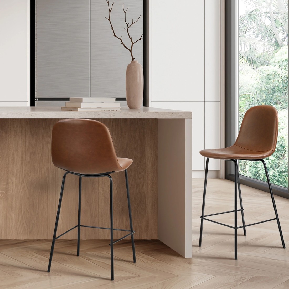 3 Oikiture 2x Bar Stools Barstool - Brown, 3 of 10