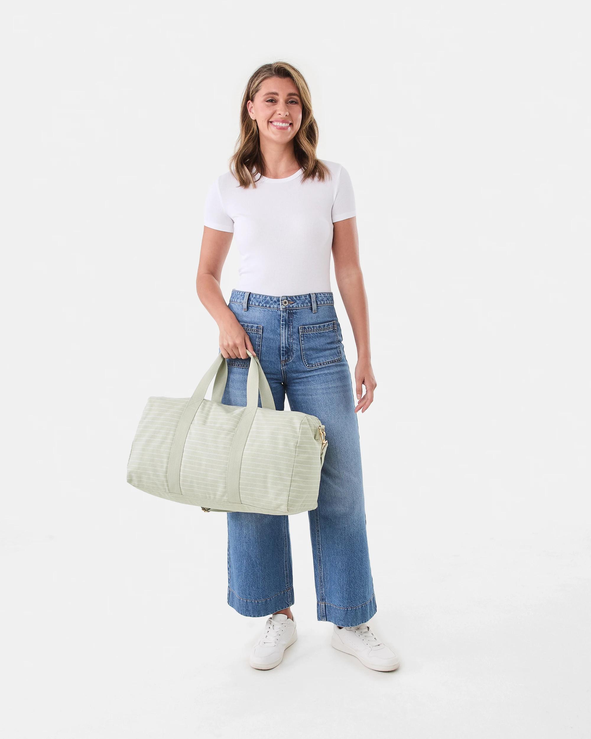 5 Canvas Weekender Bag Khaki Strp, 5 of 5