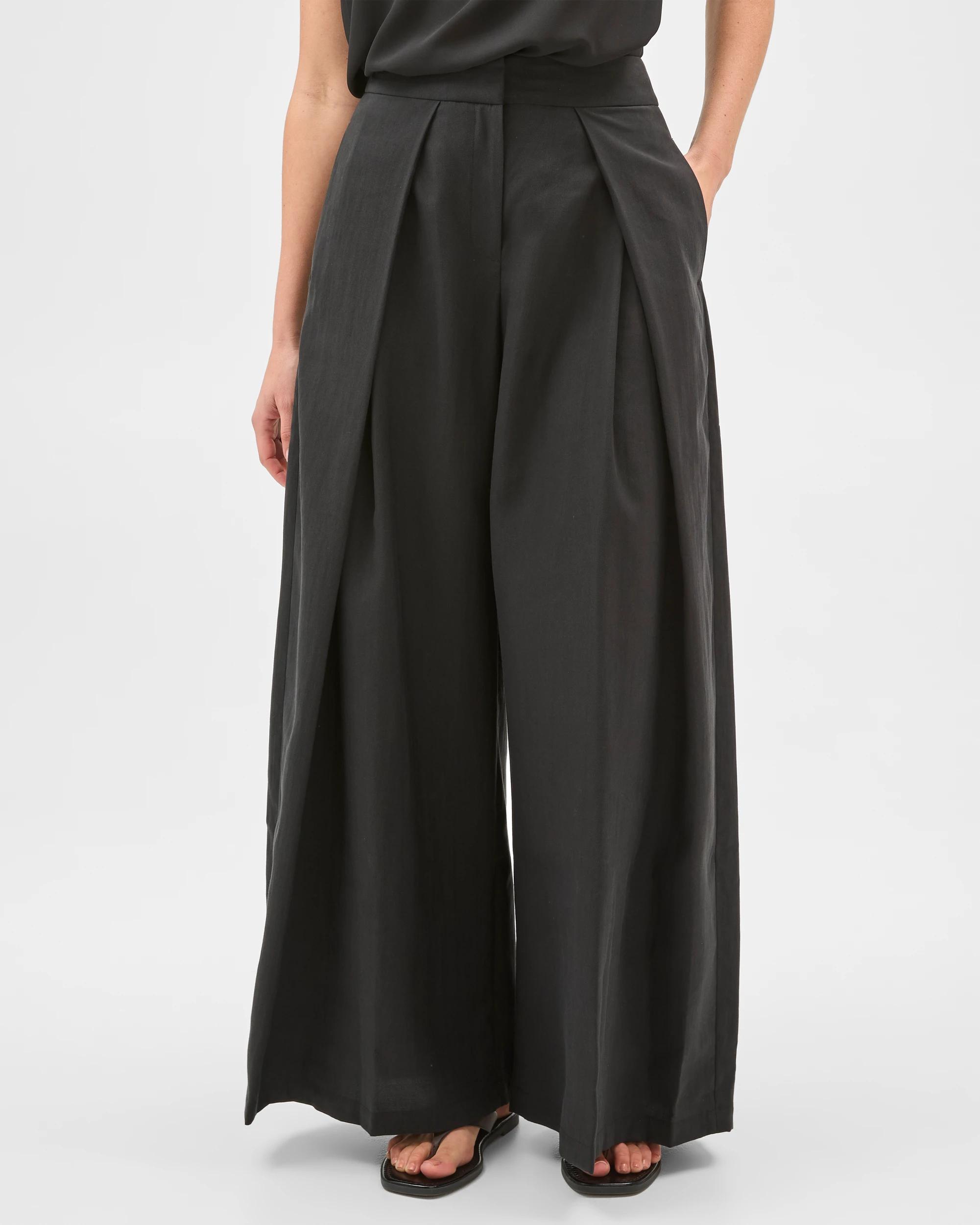 5 Preview Crossover Pleated Wide Leg Pants BLACK, 5 of 7