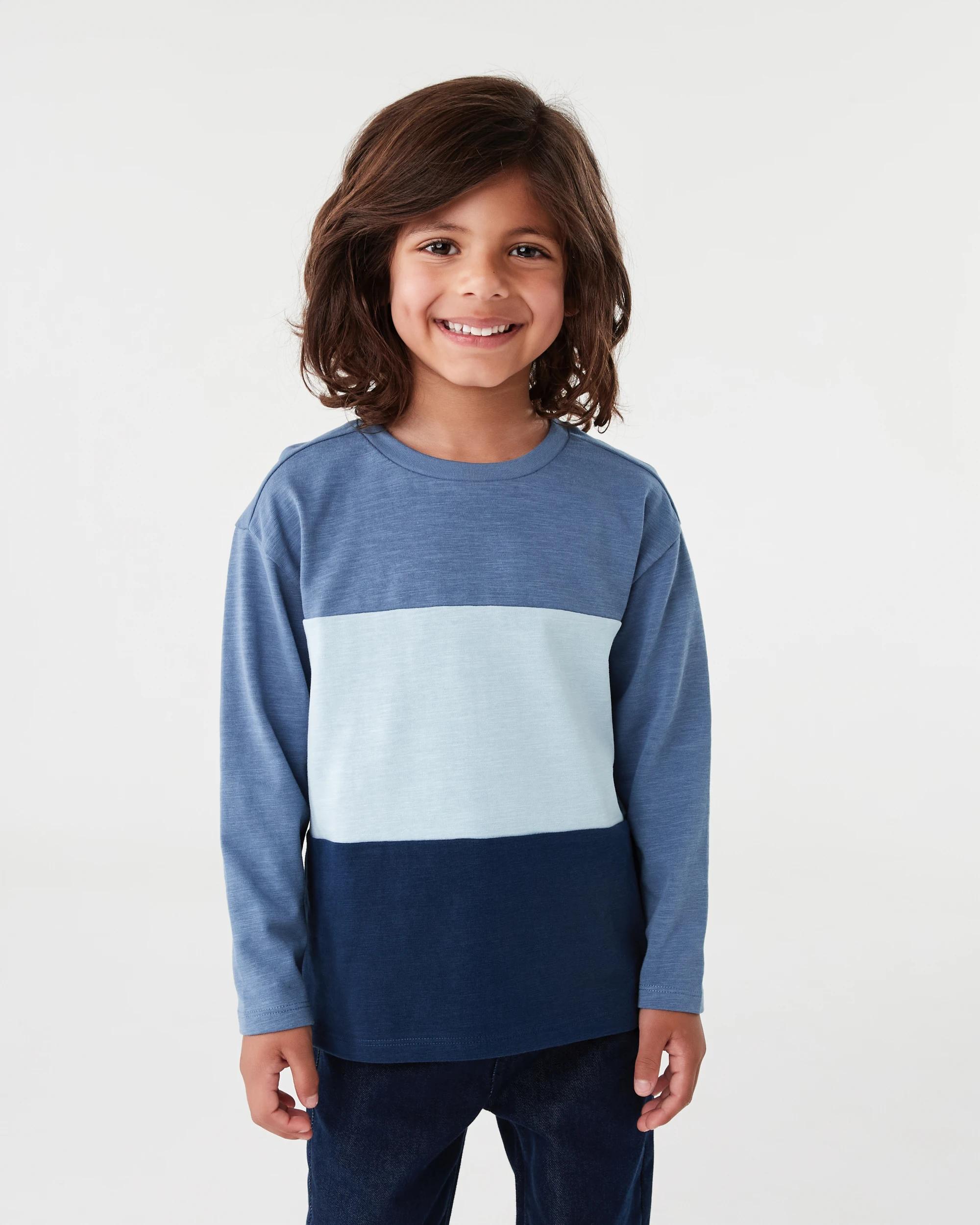 1 Long Sleeve Panel T-shirt Dim Blue, 1 of 7