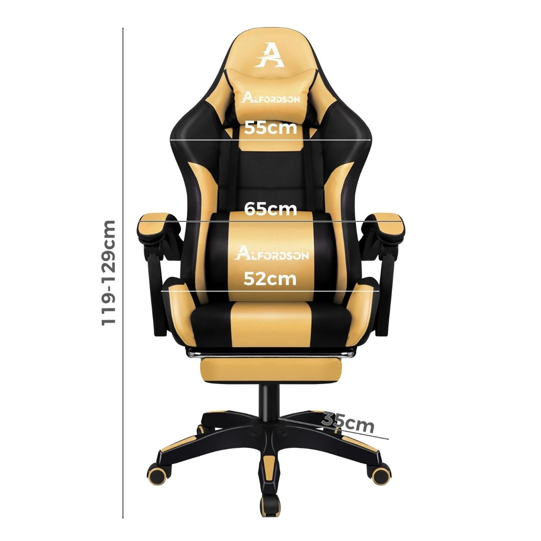 3 Alfordson Gaming Office Chair Extra Large Pillow Racing Executive Footrest Seat - Gold, 3 of 10